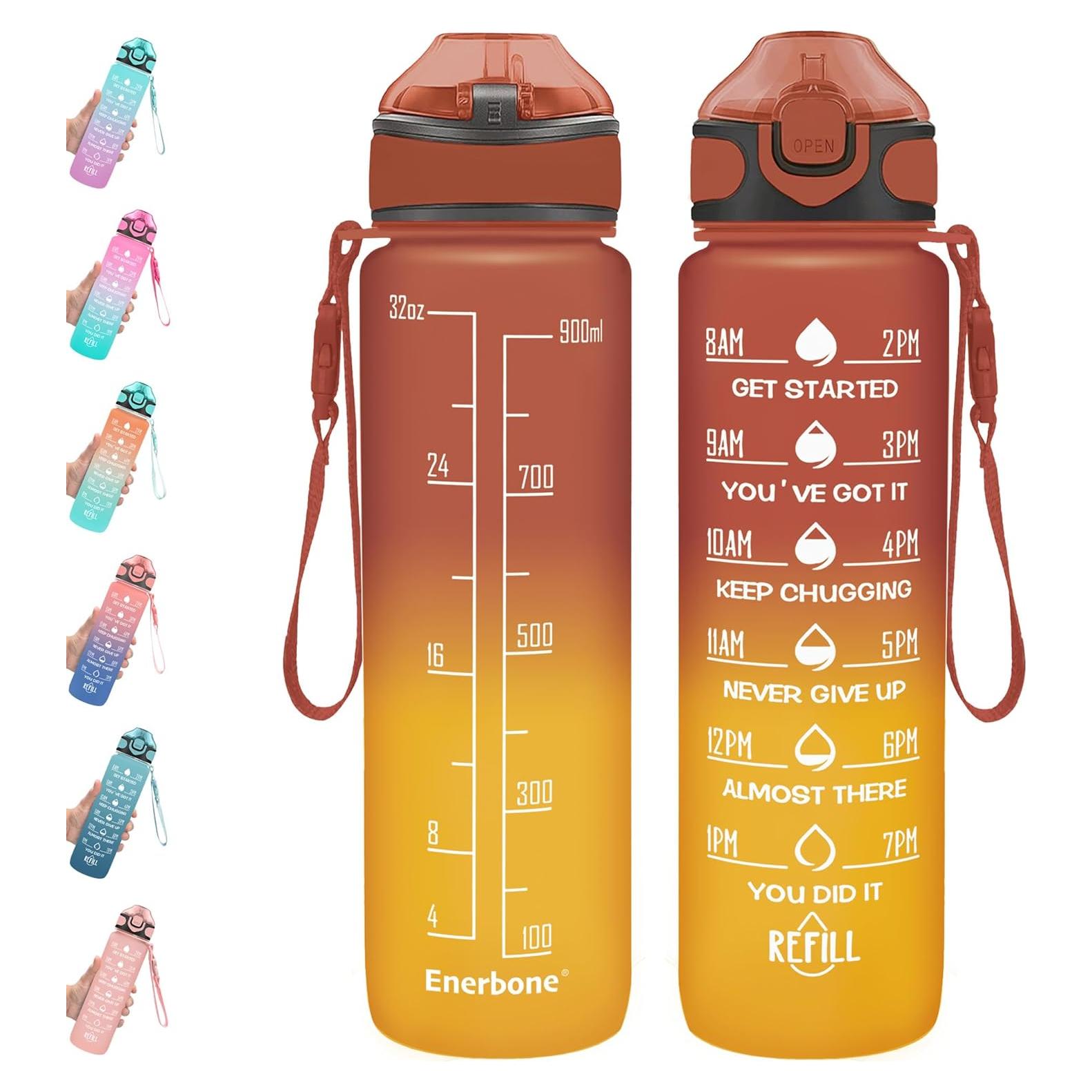 Botella de Agua 0.91L Enerbone con Horarios y Pajilla, Libre de BPA