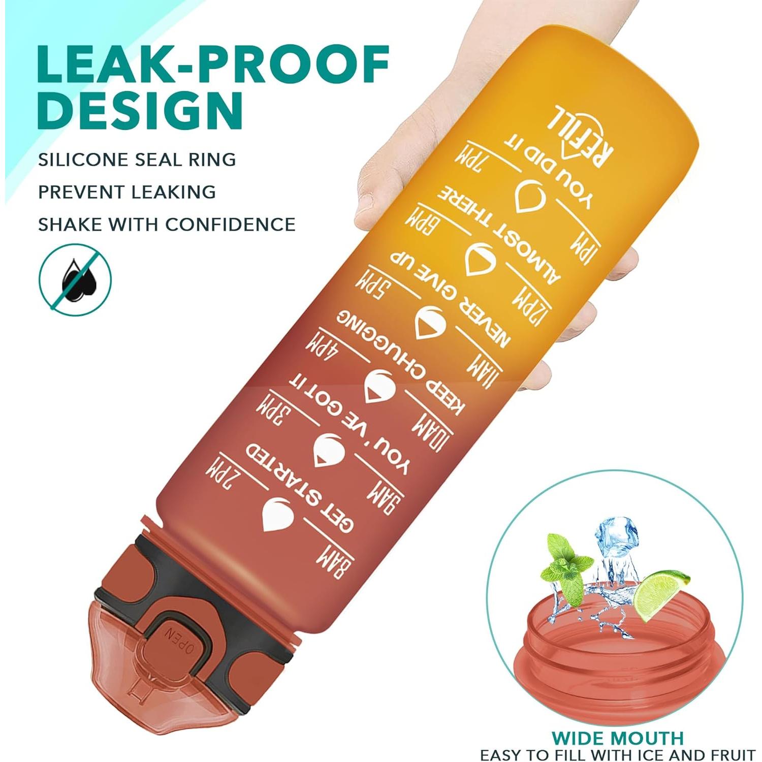 Botella de Agua 0.91L Enerbone con Horarios y Pajilla, Libre de BPA