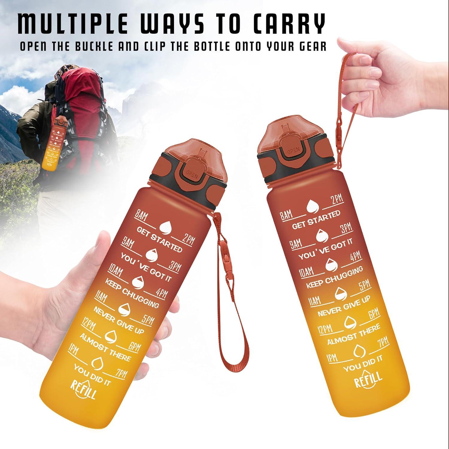 Botella de Agua 0.91L Enerbone con Horarios y Pajilla, Libre de BPA