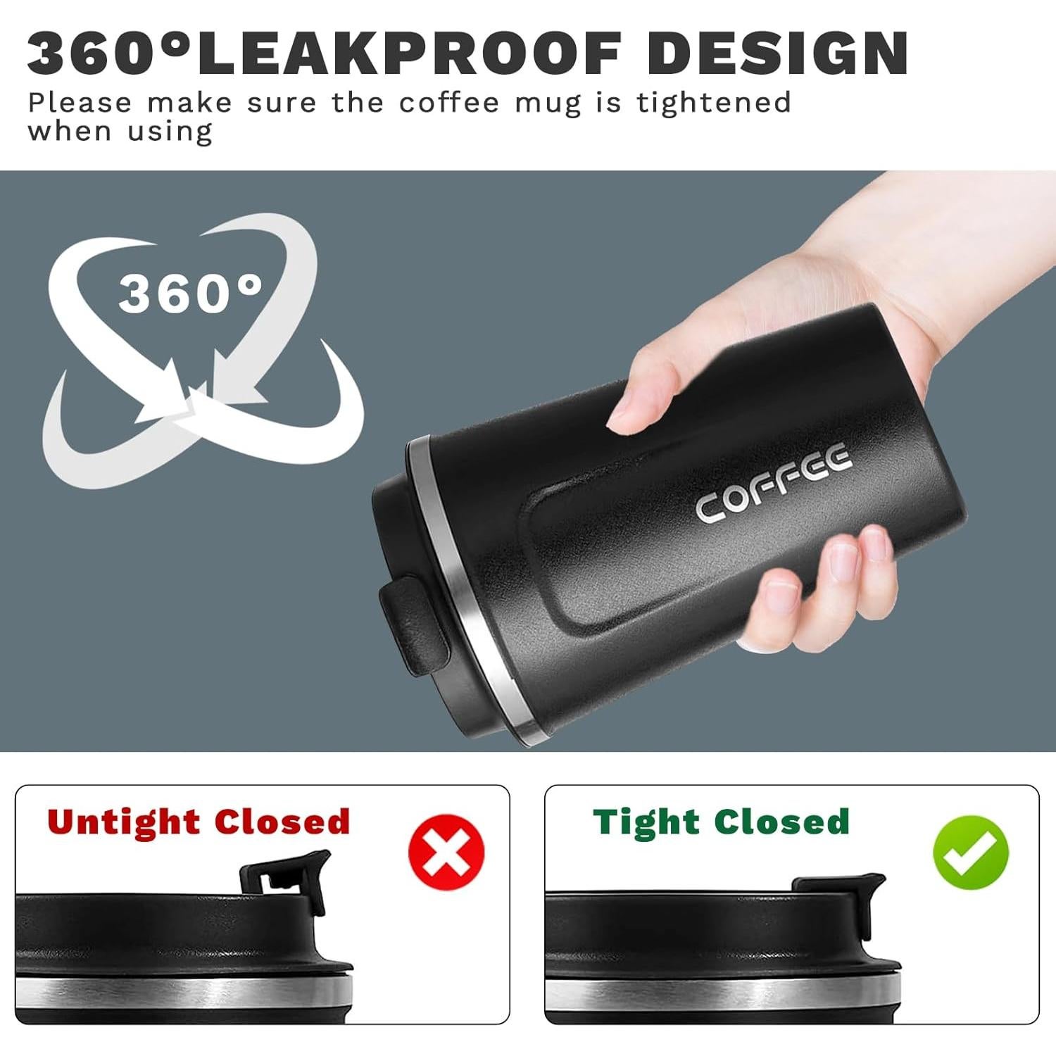 Taza de Café de Viaje YINBAOGE 380ml Aislada Antiderrames