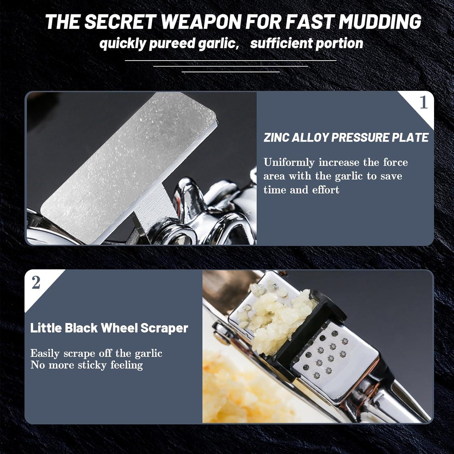 Prensa de Ajo Hojudo de Zinc Manual, Ergonomía y Raspador