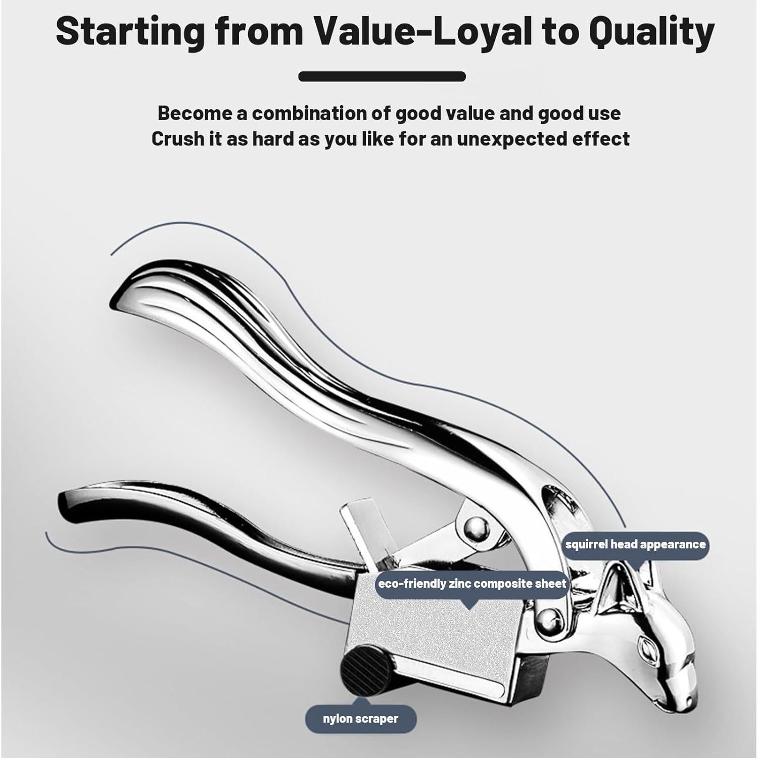 Prensa de Ajo Hojudo de Zinc Manual, Ergonomía y Raspador