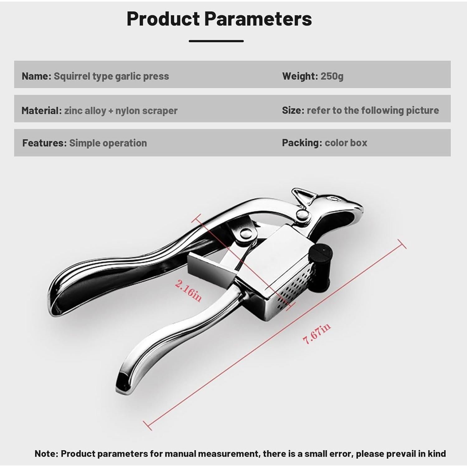 Prensa de Ajo Hojudo de Zinc Manual, Ergonomía y Raspador