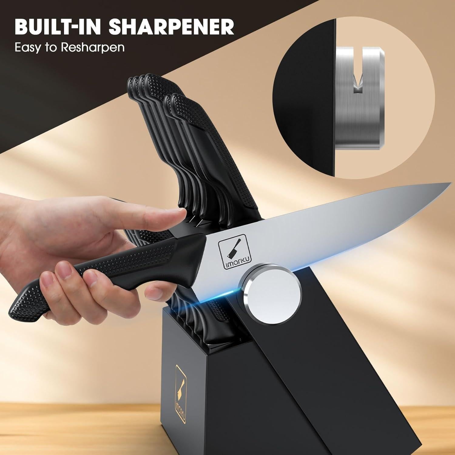 Juego de cuchillos imarku 14 piezas acero inoxidable negro