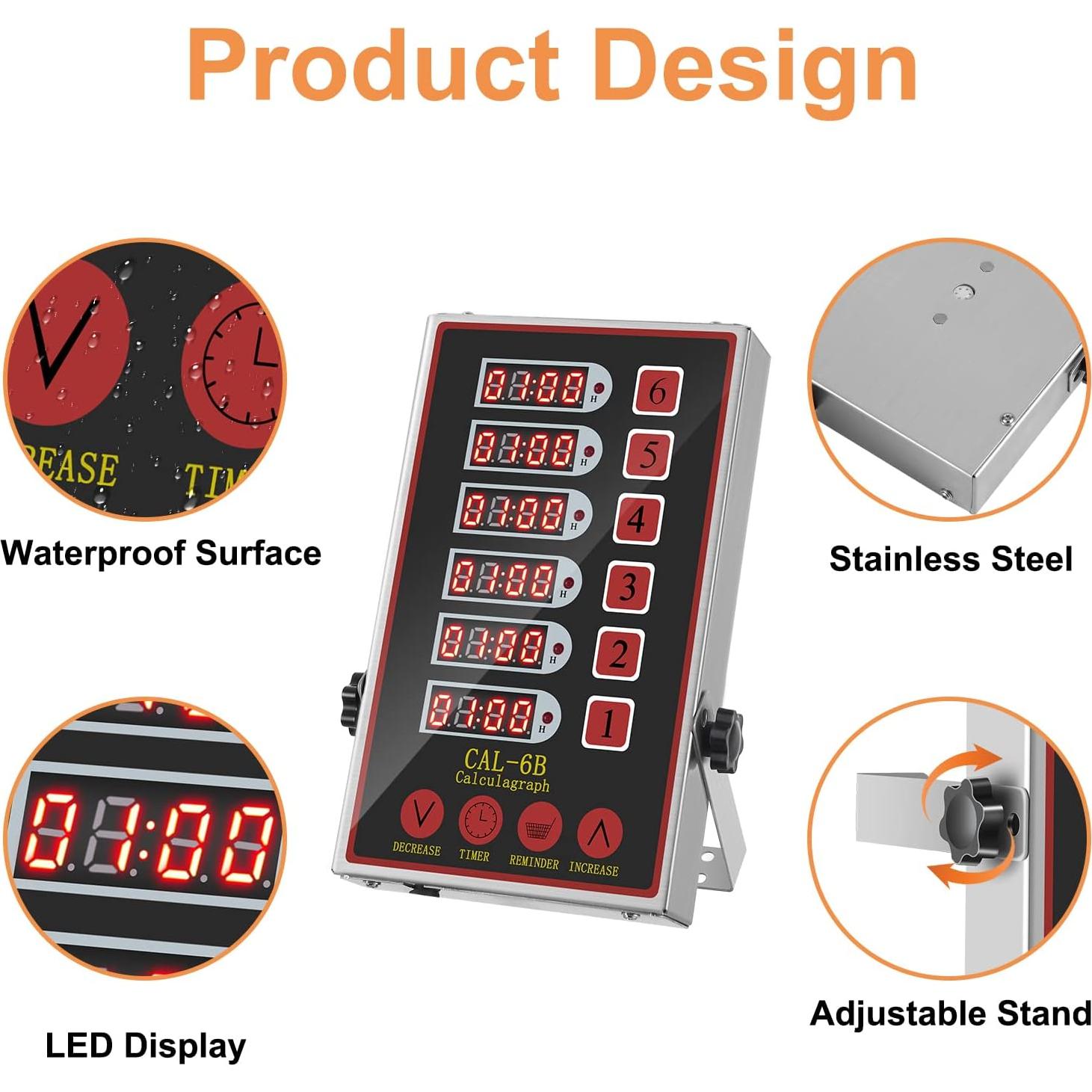Temporizador Digital de Cocina YOOYIST 6 Canales Acero Inoxidable