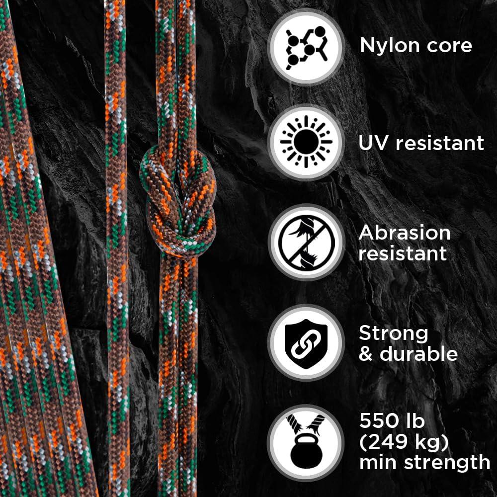 TECEUM 5/32" Paracord Rope 1000 – 1000ft / 200ft / 100ft / 50ft – Tactical Parachute Cord 4mm – 45+ Colors – Nylon String for Survival & Camping Gear – Stripe Cord for Survival – Utility Rope