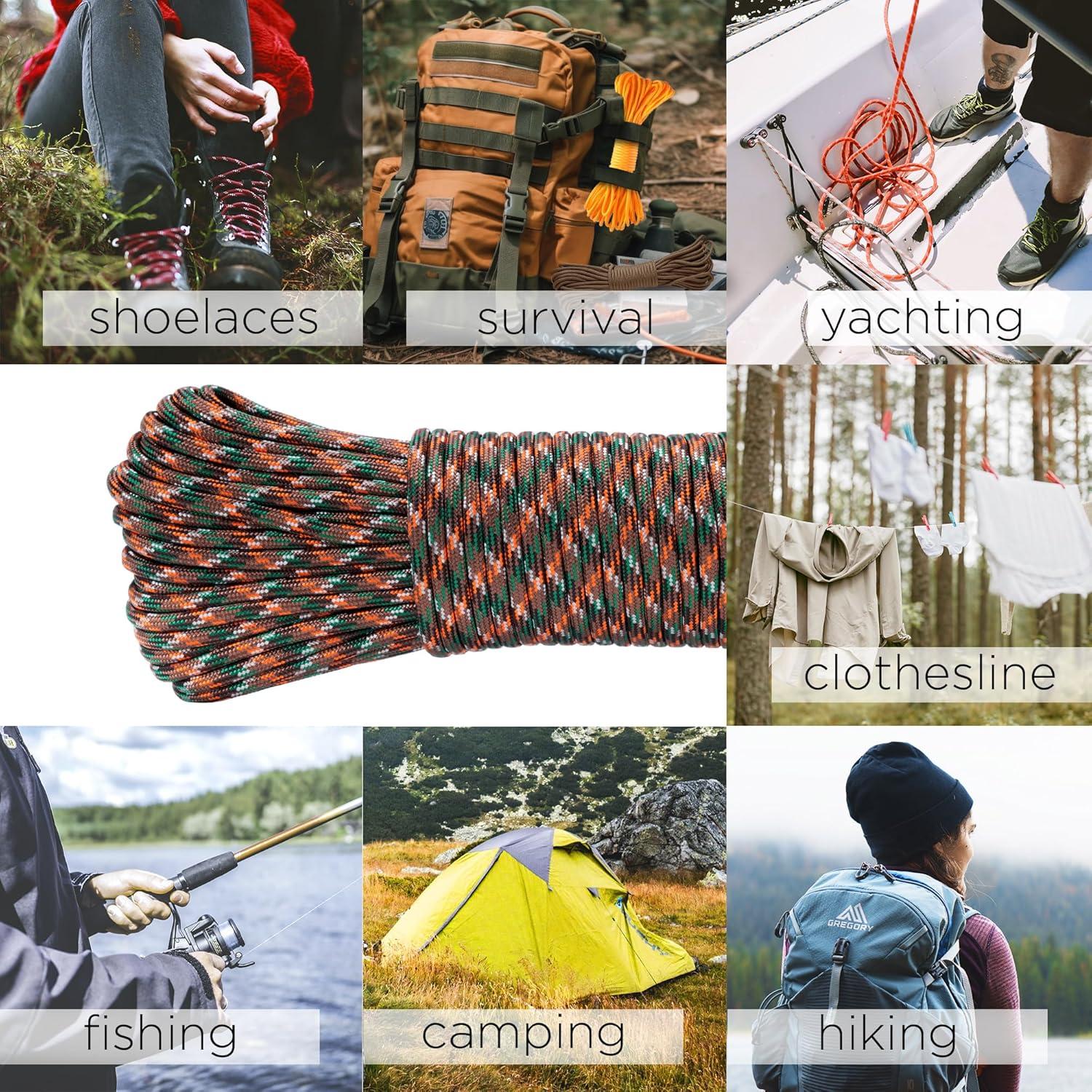 TECEUM 5/32" Paracord Rope 1000 – 1000ft / 200ft / 100ft / 50ft – Tactical Parachute Cord 4mm – 45+ Colors – Nylon String for Survival & Camping Gear – Stripe Cord for Survival – Utility Rope