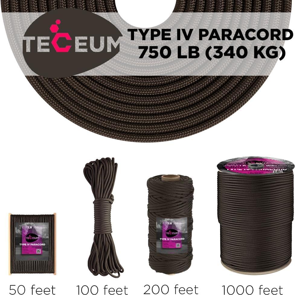 TECEUM 5/32" Paracord Rope 1000 – 1000ft / 200ft / 100ft / 50ft – Tactical Parachute Cord 4mm – 45+ Colors – Nylon String for Survival & Camping Gear – Stripe Cord for Survival – Utility Rope