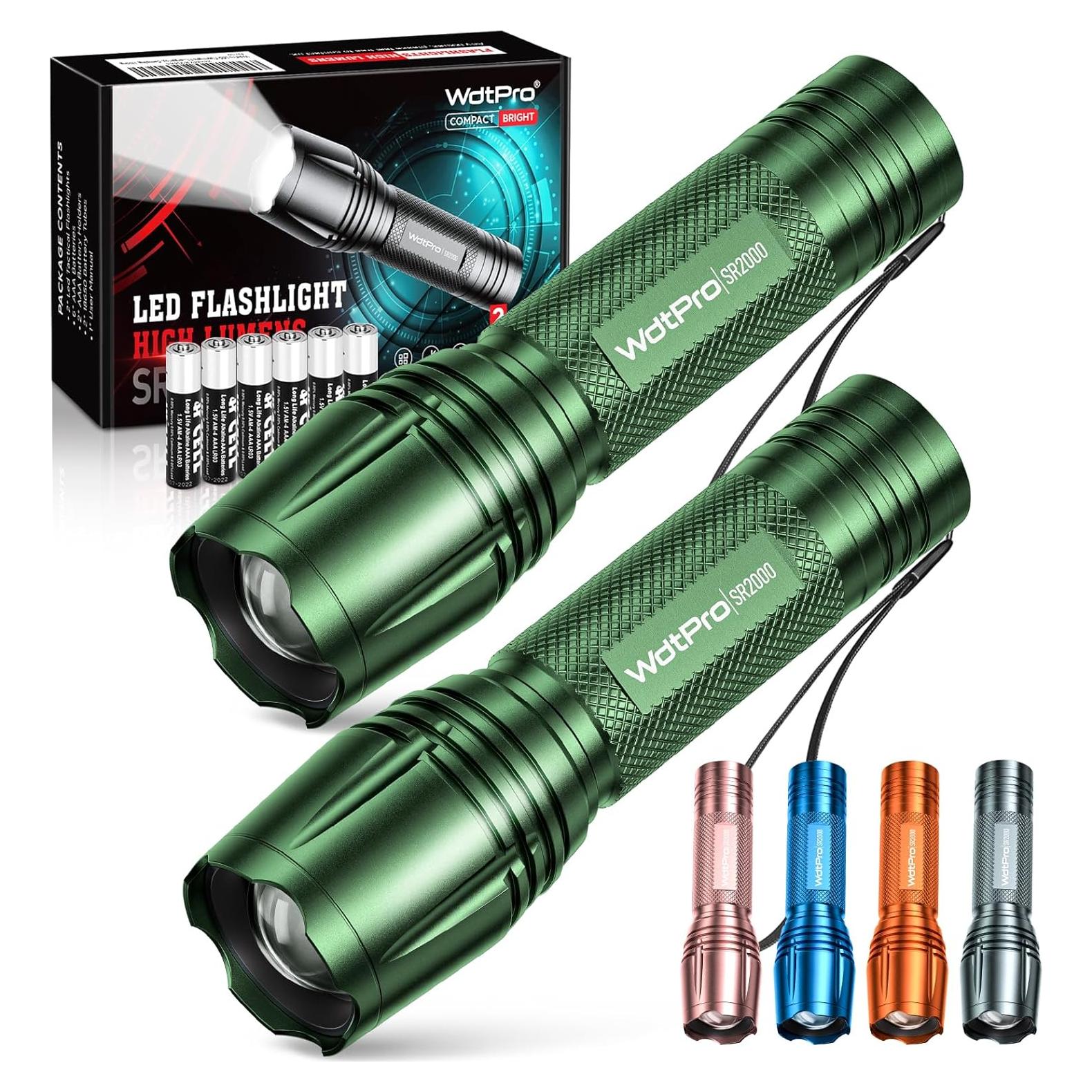 Linterna LED WdtPro SR2000 Pro 2 Paquete Verde 5 Modos