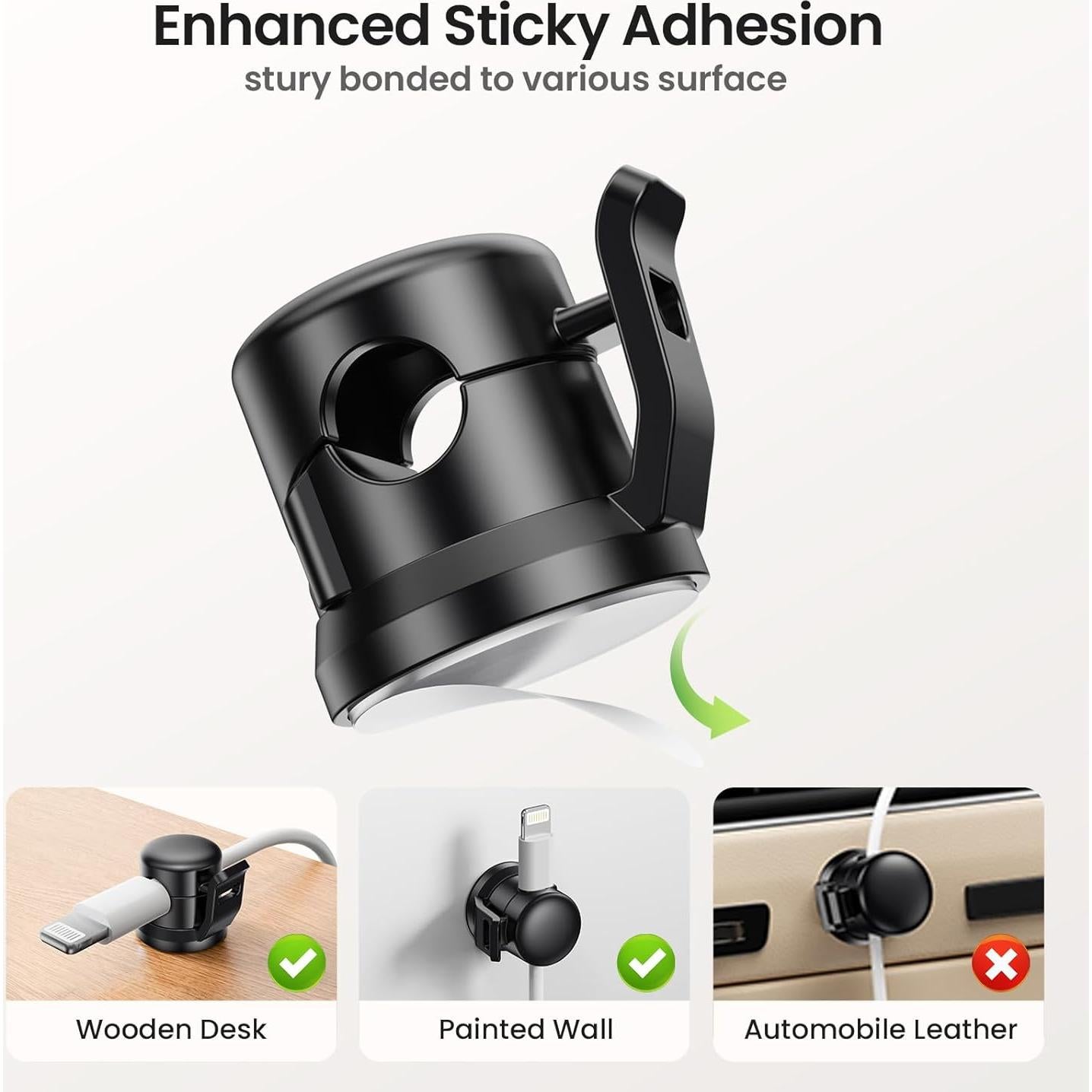 Clip Organizador de Cables LOTUNY, Paquete de 8, Negro