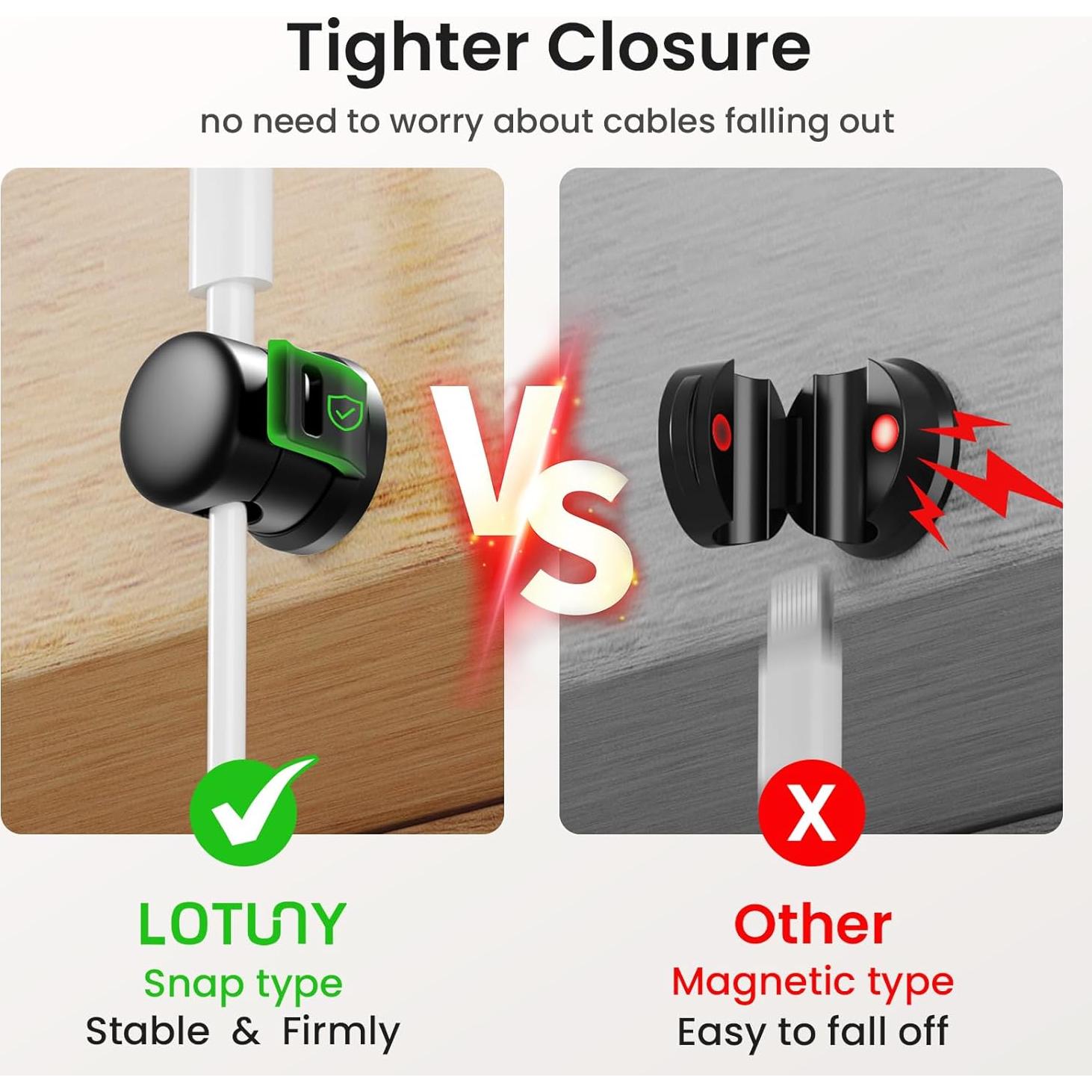 Clip Organizador de Cables LOTUNY, Paquete de 8, Negro