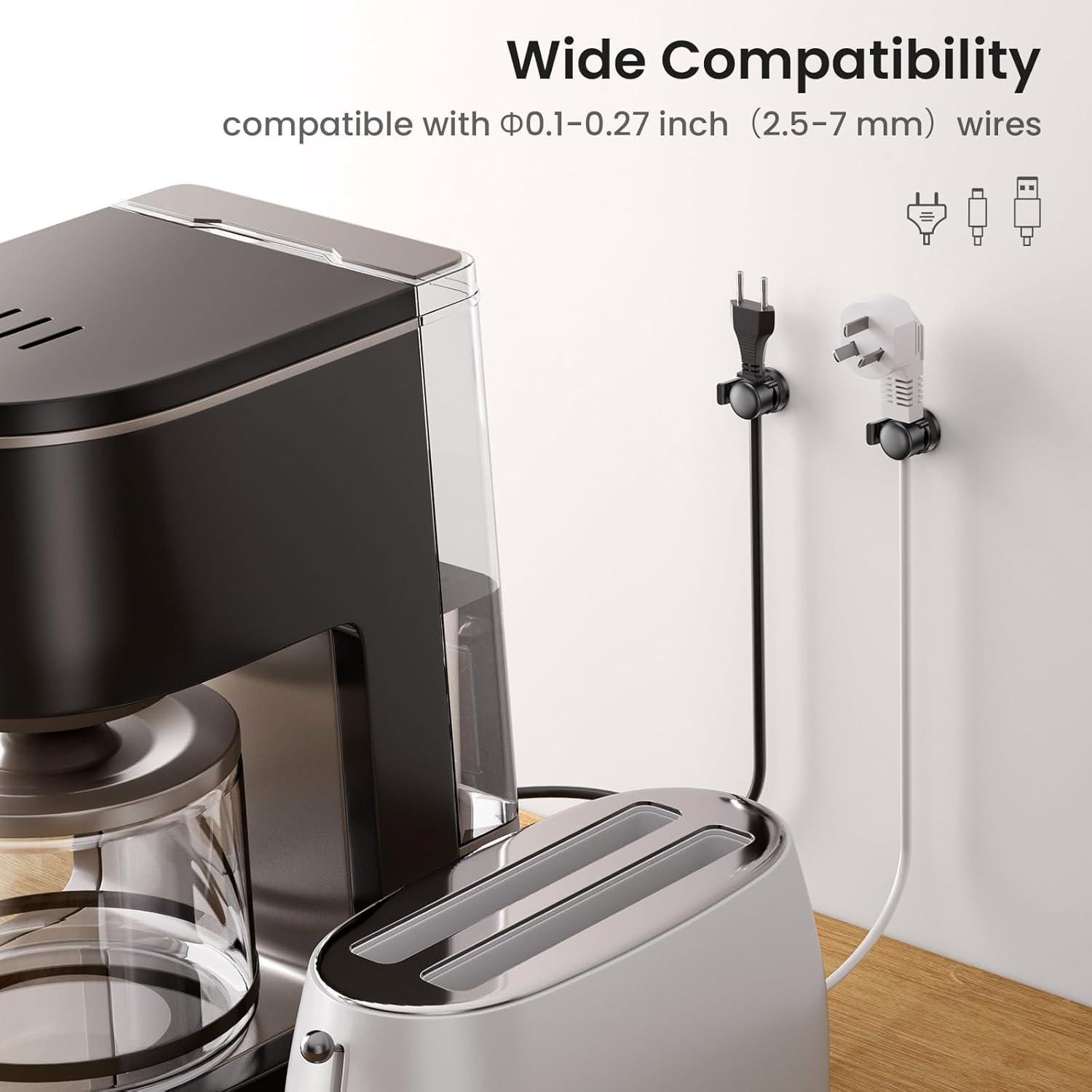 Clip Organizador de Cables LOTUNY, Paquete de 8, Negro