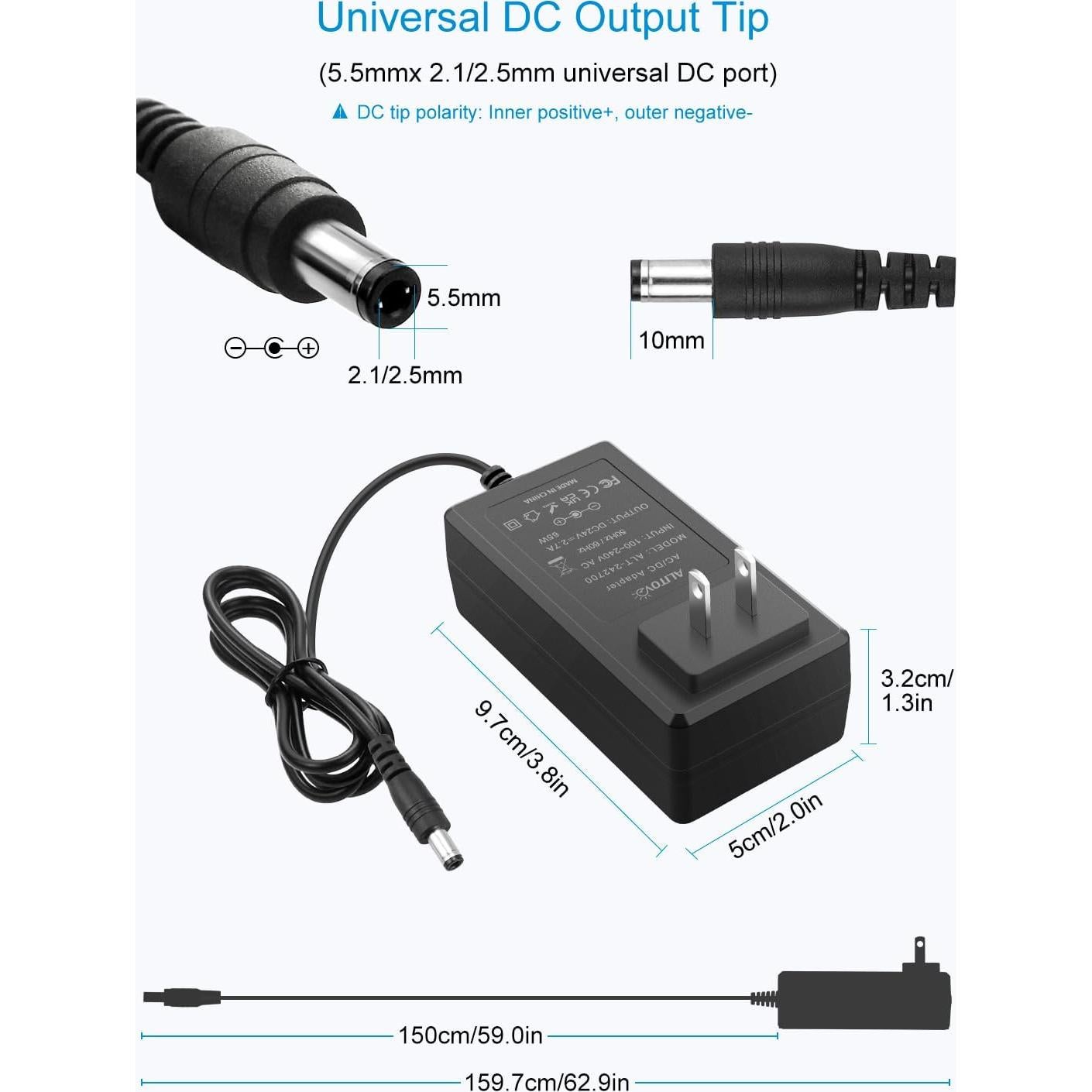 Fuente de Poder ALITOVE 24V 2.7A 65W Adaptador AC a DC