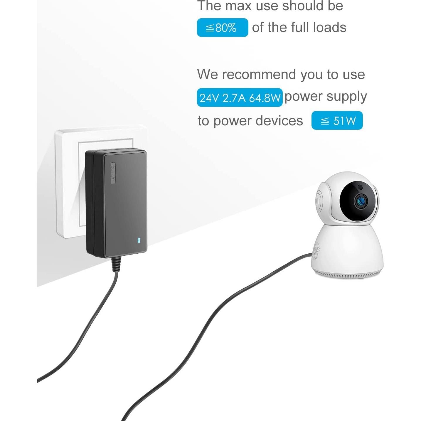 Fuente de Poder ALITOVE 24V 2.7A 65W Adaptador AC a DC