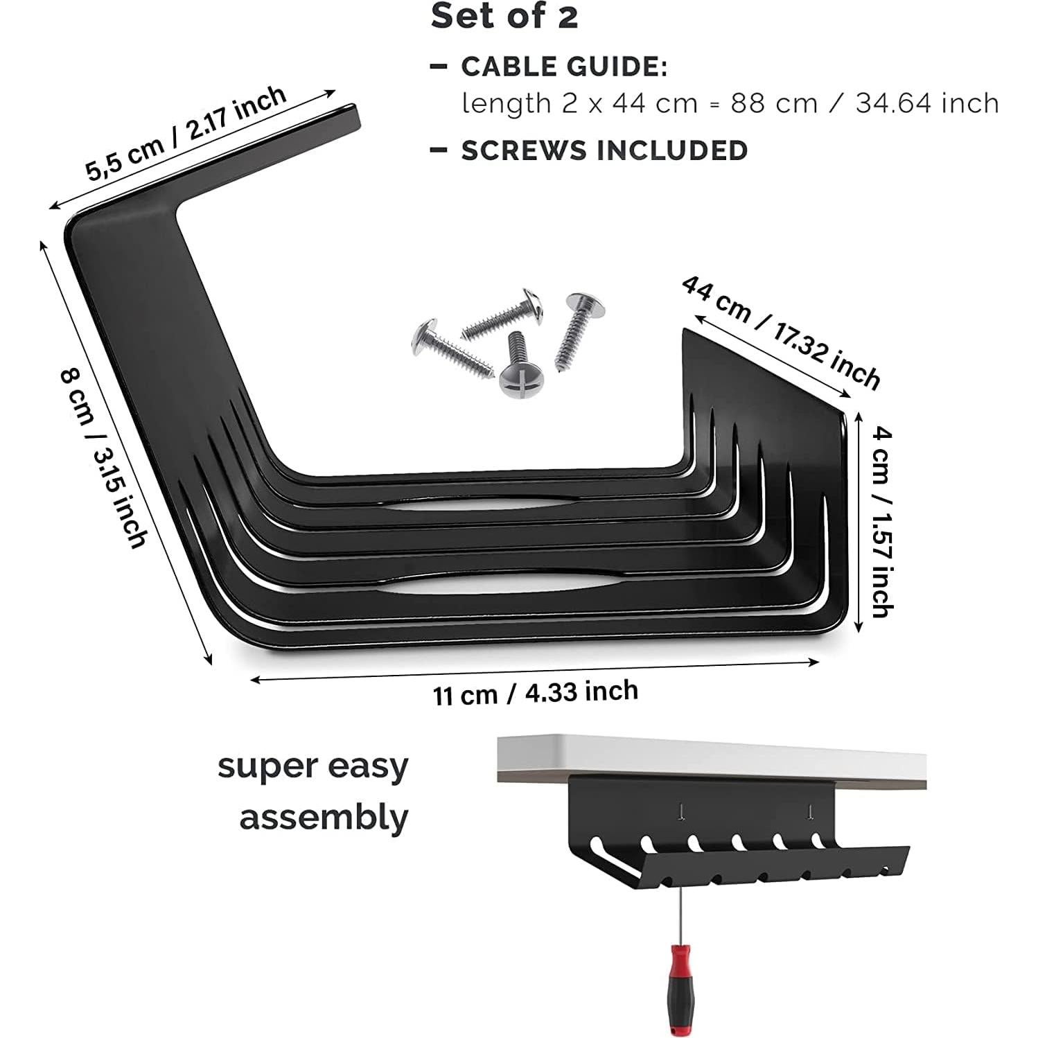 Organizador de Cables Pamo - Juego de 2 Bajo Escritorio Negro