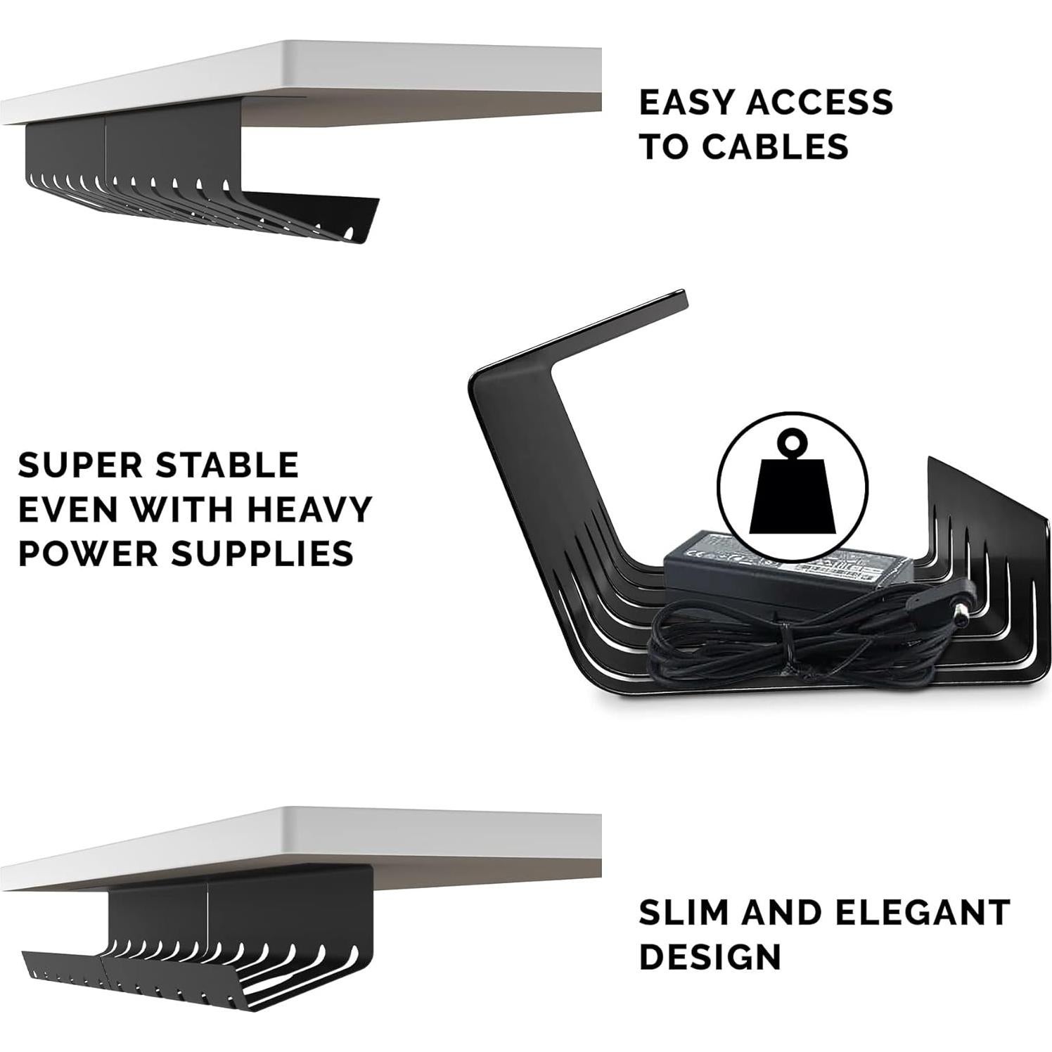 Organizador de Cables Pamo - Juego de 2 Bajo Escritorio Negro