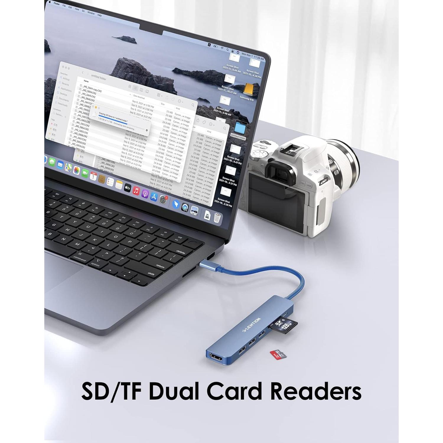 Hub USB-C Lention 7 en 1 con HDMI 4K y carga 100W Azul