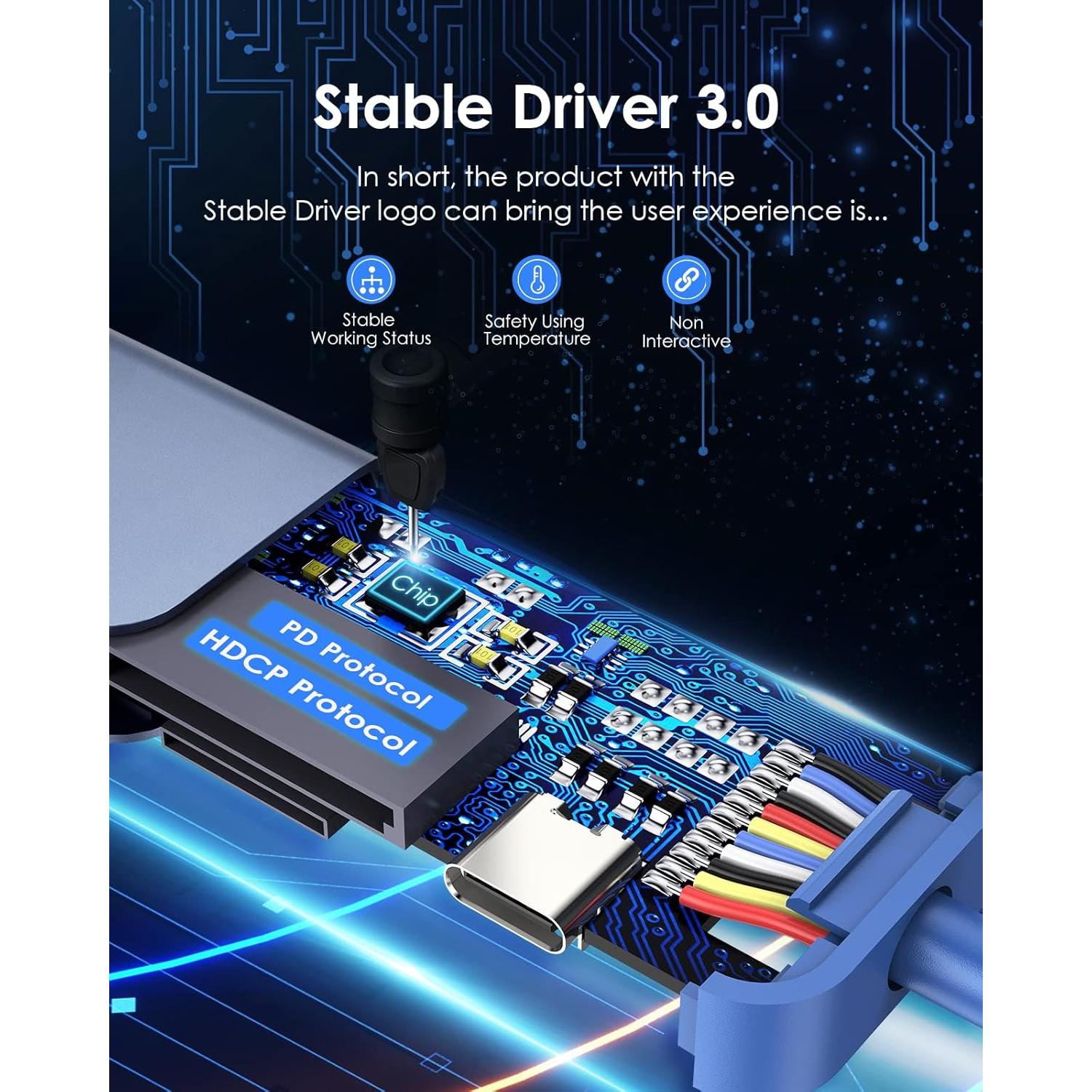 Hub USB-C Lention 7 en 1 con HDMI 4K y carga 100W Azul