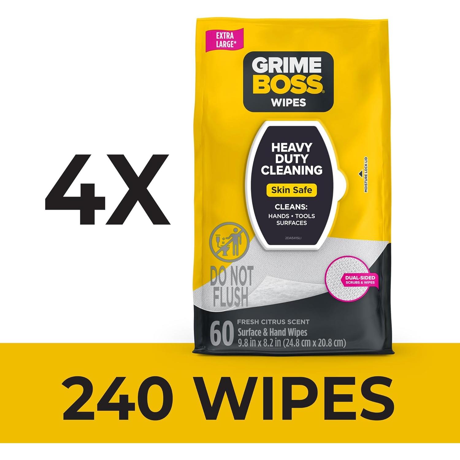 Toallitas Húmedas Grime Boss 240ct - Alta Resistencia para Manos y Superficies