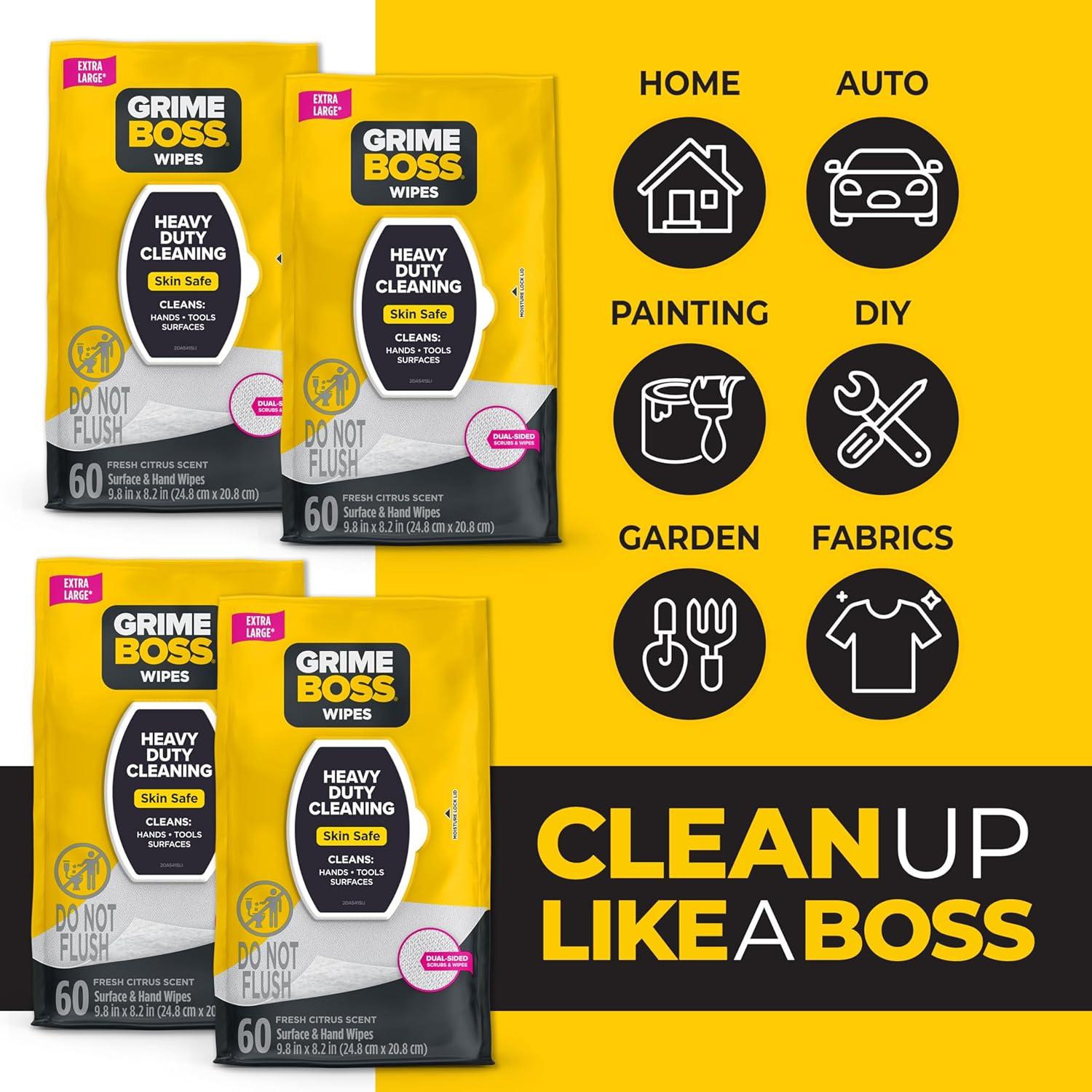 Toallitas Húmedas Grime Boss 240ct - Alta Resistencia para Manos y Superficies