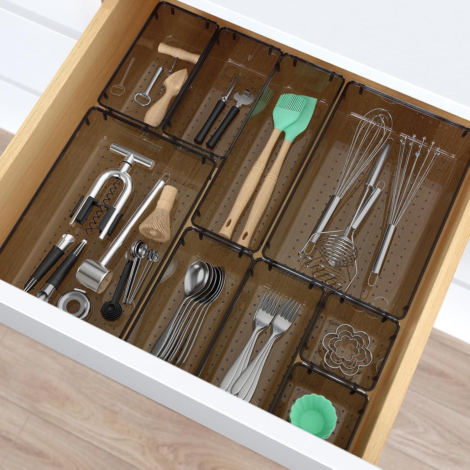 Juego de 7 organizadores de cajones StorMiracle, negro