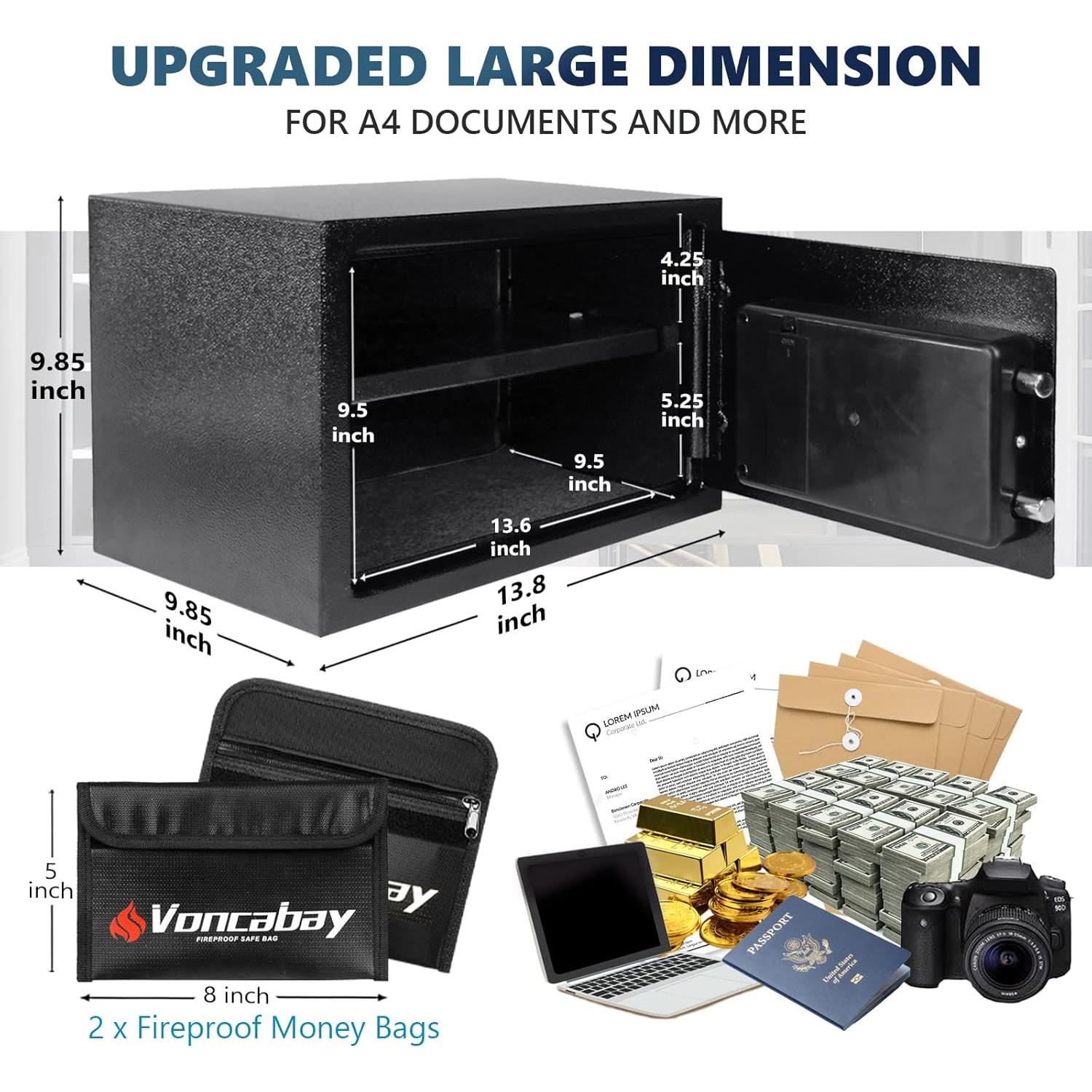 Caja Fuerte Voncabay 0.8 Pies³ con Teclado Digital y 2 Bolsas a Prueba de Fuego