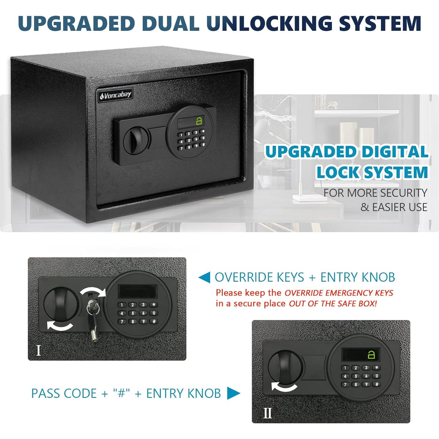 Caja Fuerte Voncabay 0.8 Pies³ con Teclado Digital y 2 Bolsas a Prueba de Fuego