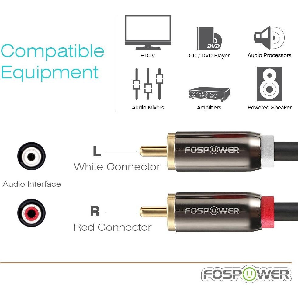 Adaptador RCA Y FosPower 3 Pies Macho a Macho Doble Apantallado
