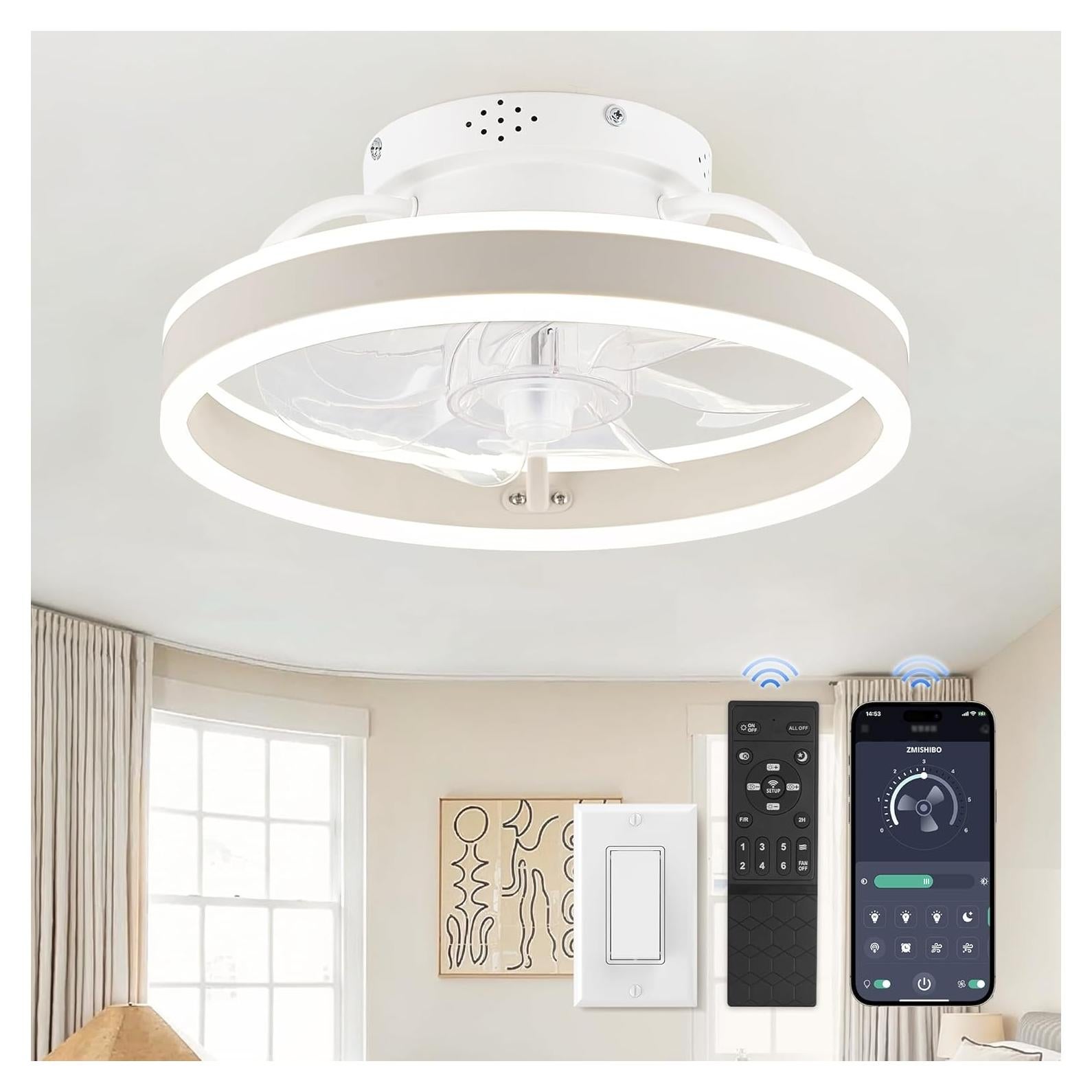 Ventilador de Techo ZMISHIBO 33 cm con Luz LED y Control Remoto