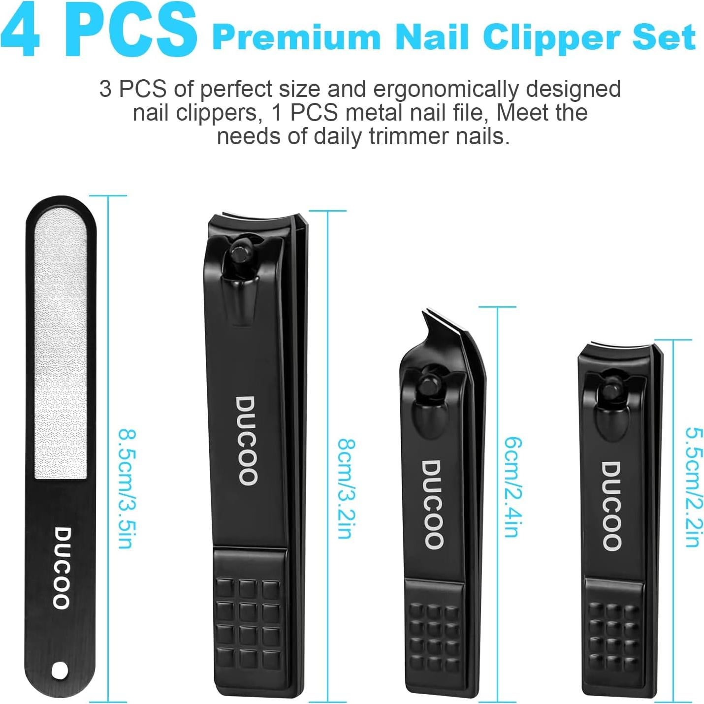 Juego de Cortauñas DUCOO 4 Piezas Acero Inoxidable Negro