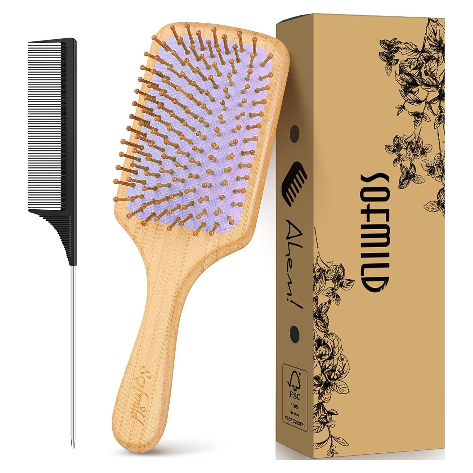 Cepillo de Pelo de Bambú Sofmild - Desenredante Ergonómico 24.6 cm