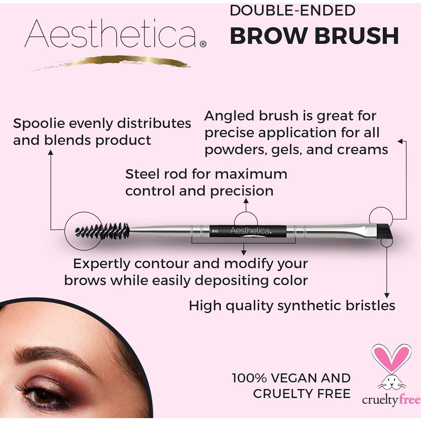 Brocha de Cejas Doble Cara Aesthetica Pro - Angulada y Spoolie