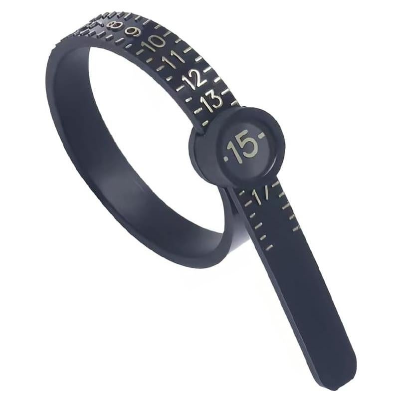 Upgraded Ring Sizer 1-17 USA Measuring Tool with Magnified Glass, Reusable Finger Size Gauge Measure Tool Jewelry Sizing Tool USA Rings Size (Black Sizer Gold Scale)