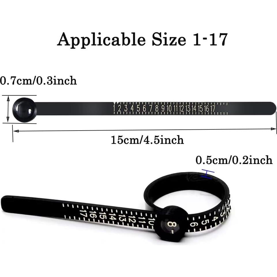 Upgraded Ring Sizer 1-17 USA Measuring Tool with Magnified Glass, Reusable Finger Size Gauge Measure Tool Jewelry Sizing Tool USA Rings Size (Black Sizer Gold Scale)