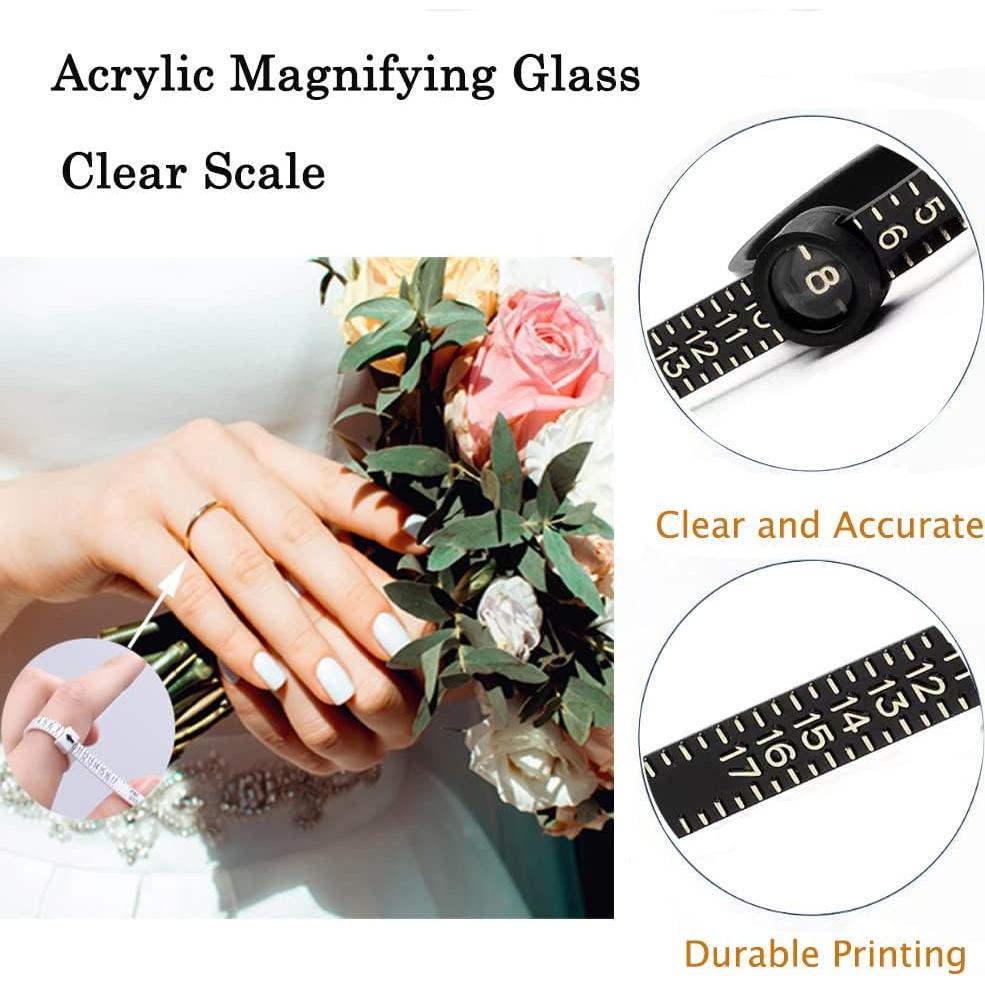 Upgraded Ring Sizer 1-17 USA Measuring Tool with Magnified Glass, Reusable Finger Size Gauge Measure Tool Jewelry Sizing Tool USA Rings Size (Black Sizer Gold Scale)