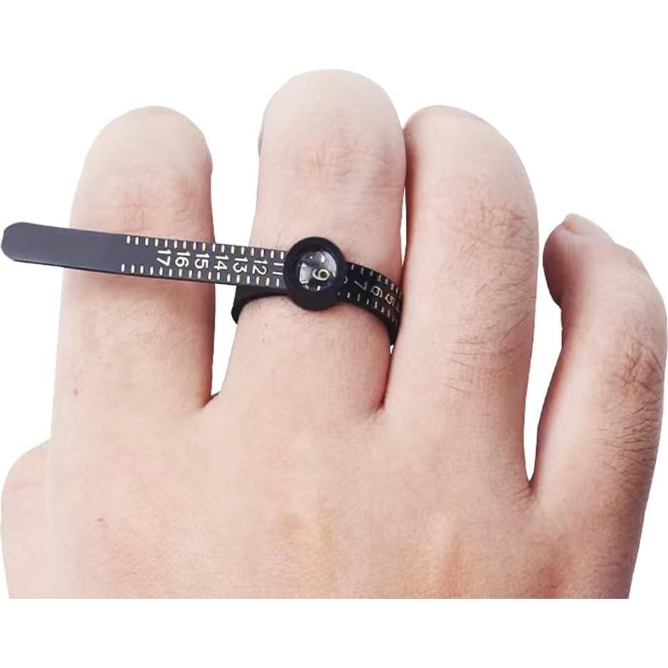 Upgraded Ring Sizer 1-17 USA Measuring Tool with Magnified Glass, Reusable Finger Size Gauge Measure Tool Jewelry Sizing Tool USA Rings Size (Black Sizer Gold Scale)