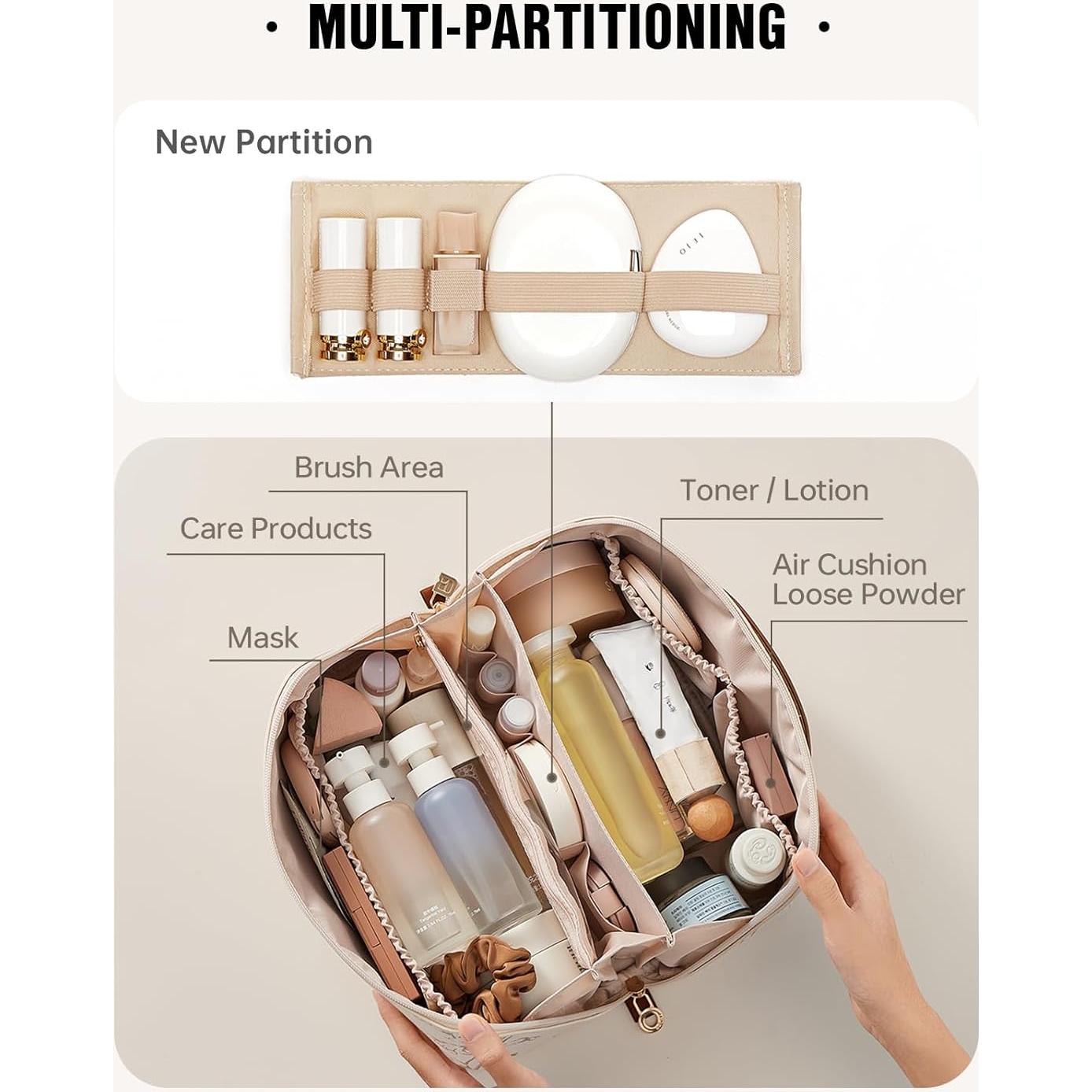 Bolsa de Maquillaje EACHY Grande Beige Impermeable para Mujeres