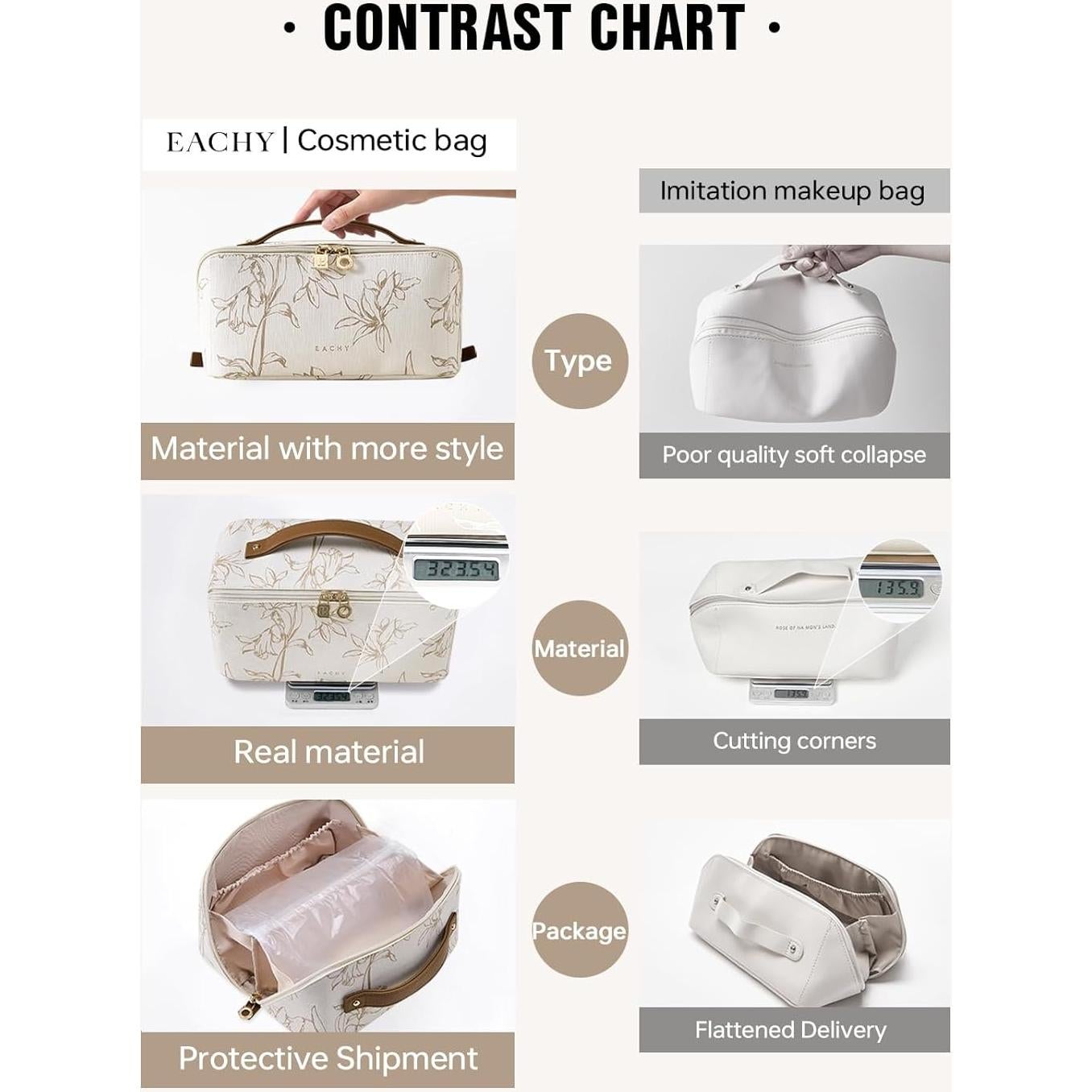 Bolsa de Maquillaje EACHY Grande Beige Impermeable para Mujeres