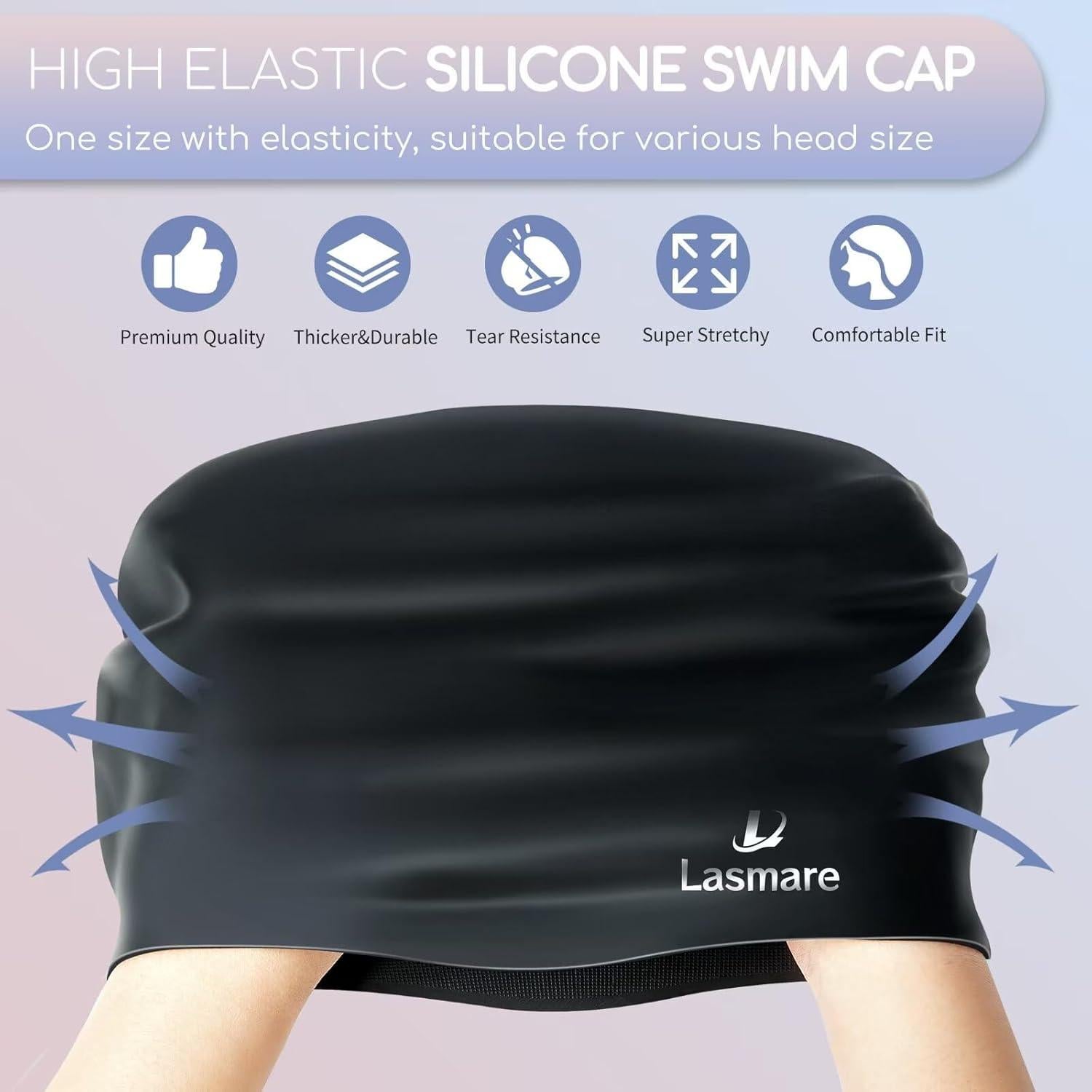 Gorro de natación Lasmare para cabello largo + tapones y pinza