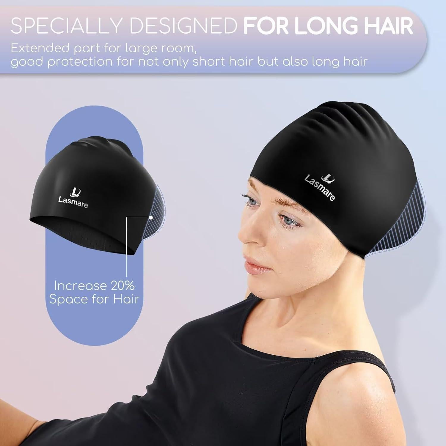 Gorro de natación Lasmare para cabello largo + tapones y pinza