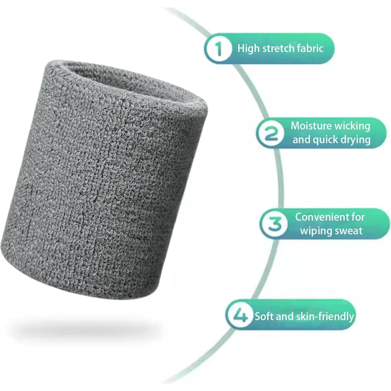 Muñequera absorbente Fecawd para deporte unisex - Negro, Blanco, Gris