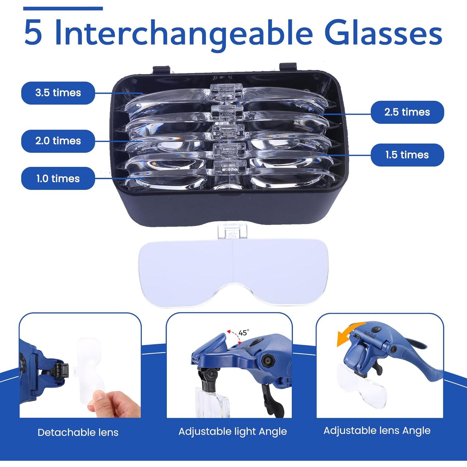 Lentes de Aumento YOCTOSUN con Luz LED 1X a 3.5X Recargables