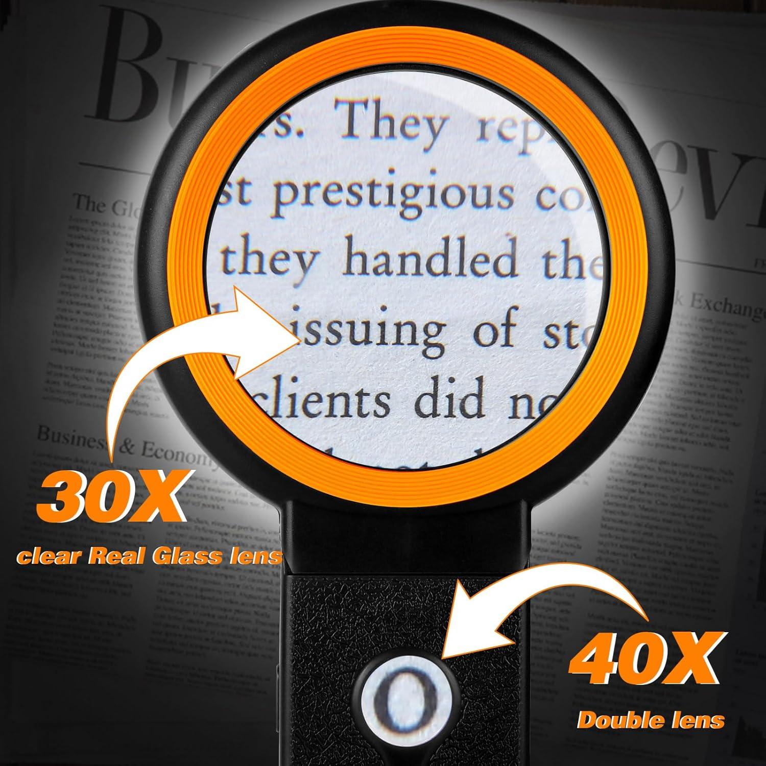 Lupa con Luz KIBTOY 30X 40X Plegable con 18 LEDs Negro