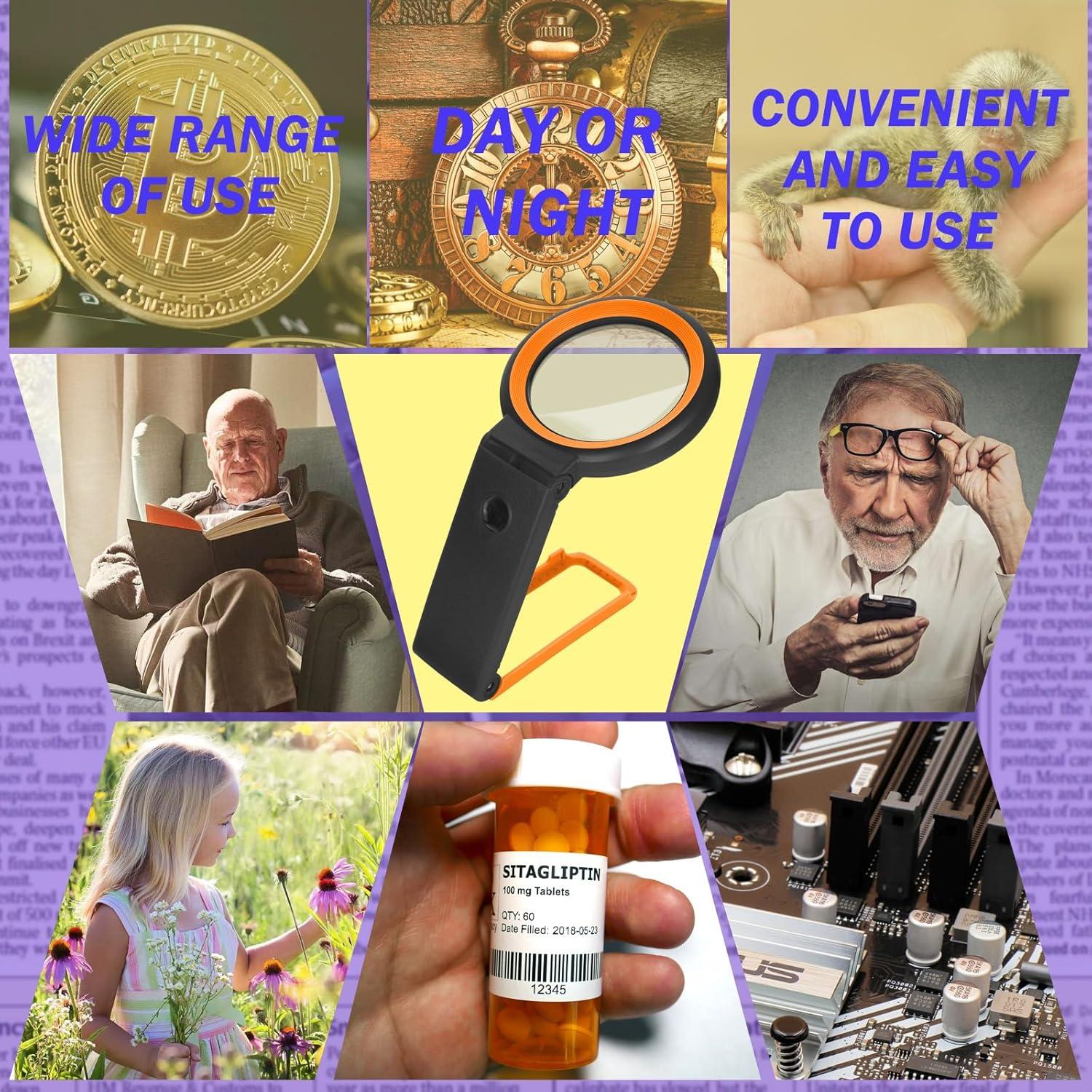 Lupa con Luz KIBTOY 30X 40X Plegable con 18 LEDs Negro