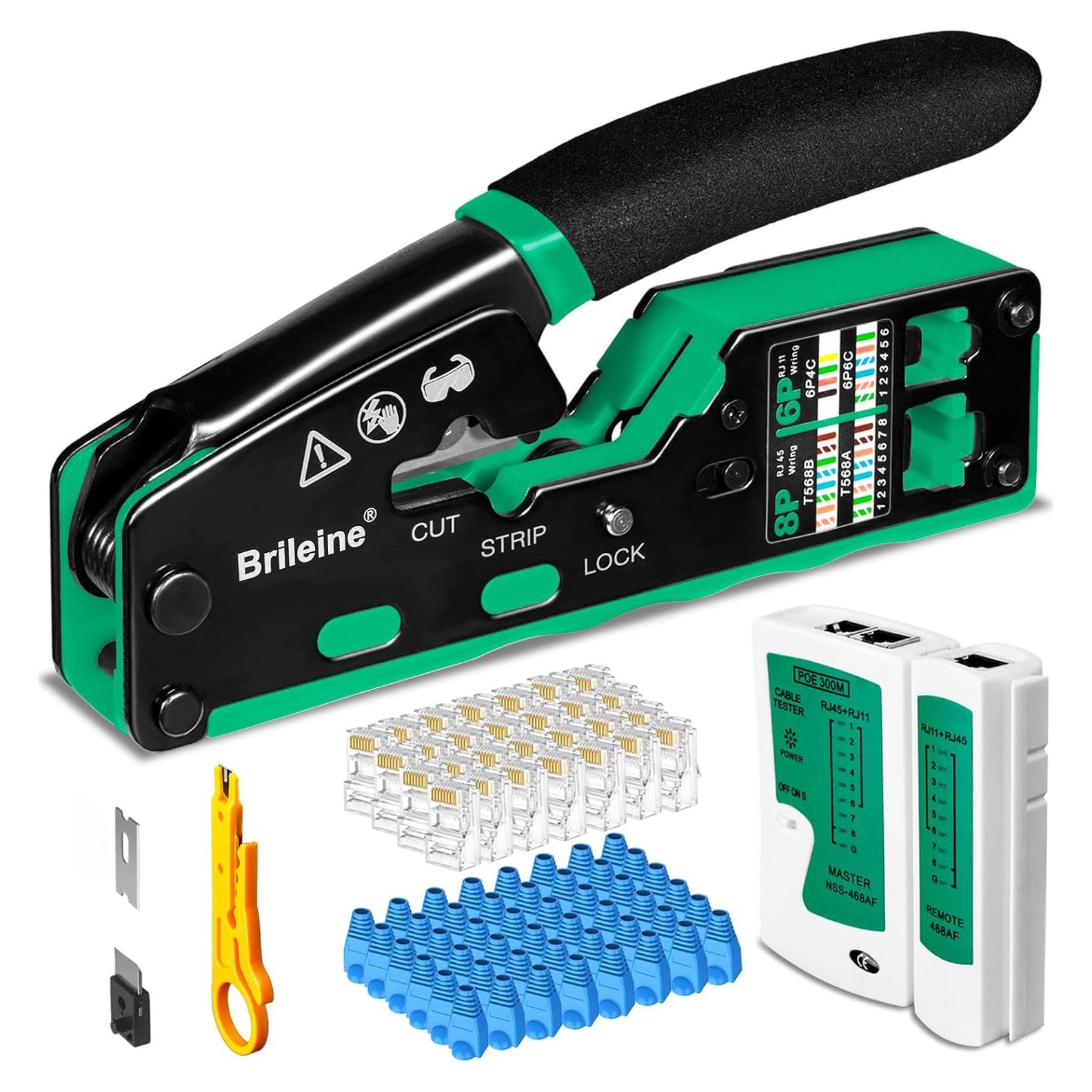 Kit de Crimpado RJ45 Brileine con Probador y 100 Conectores