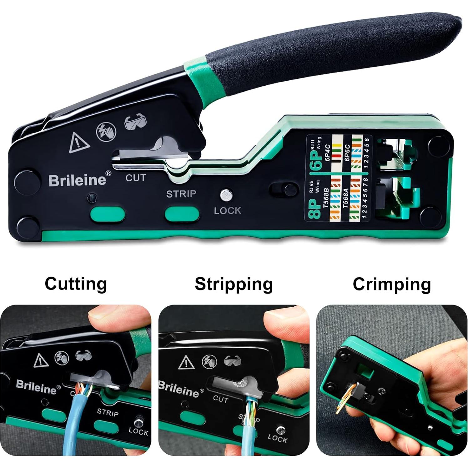 Kit de Crimpado RJ45 Brileine con Probador y 100 Conectores