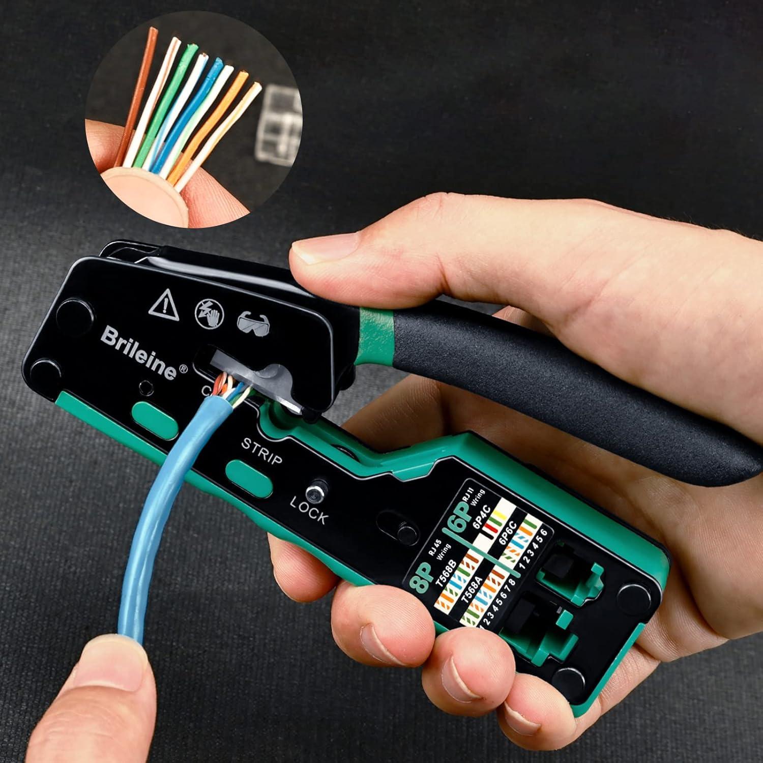 Kit de Crimpado RJ45 Brileine con Probador y 100 Conectores