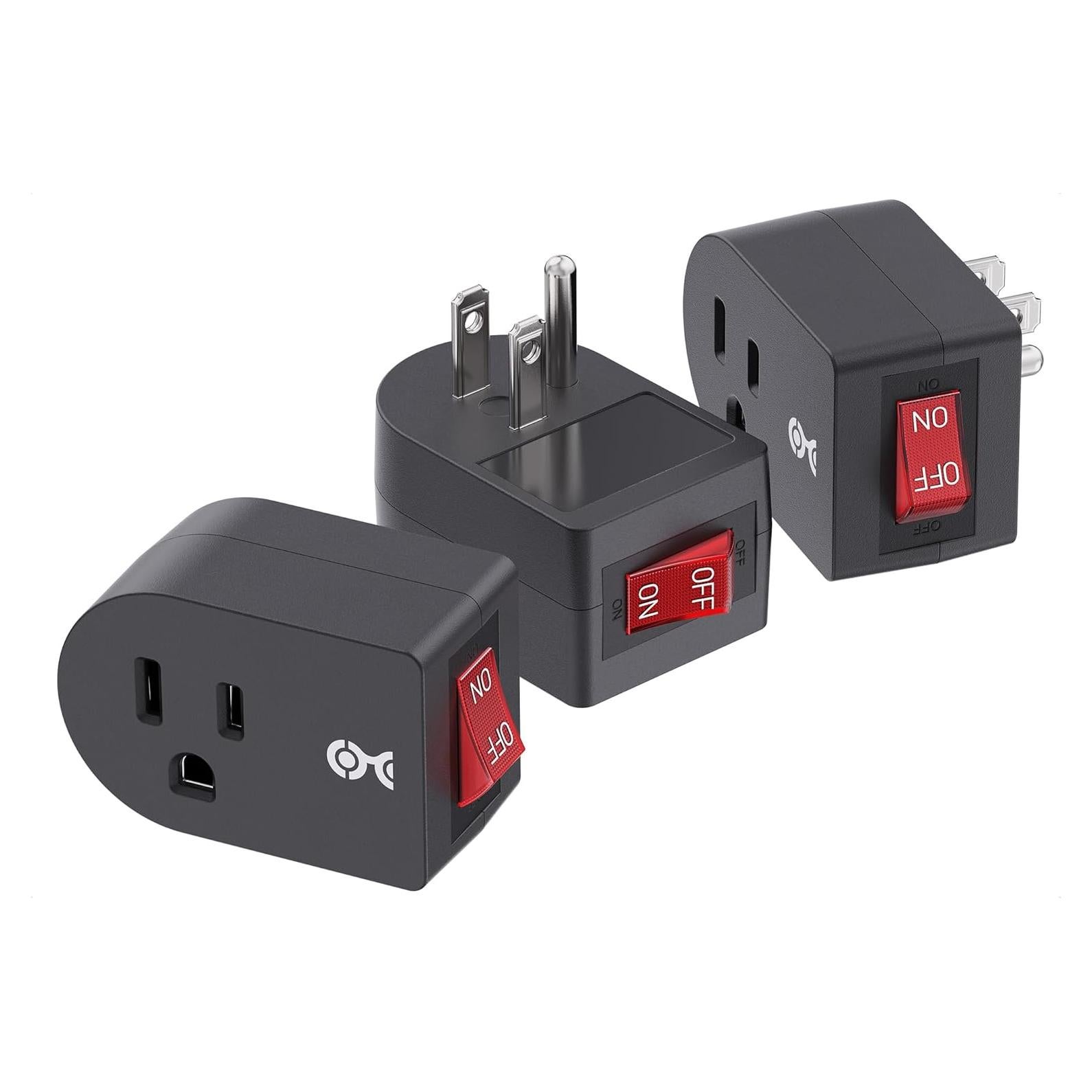 Adaptador de Enchufe a Tierra Cable Matters 3-Pack ON/OFF Negro