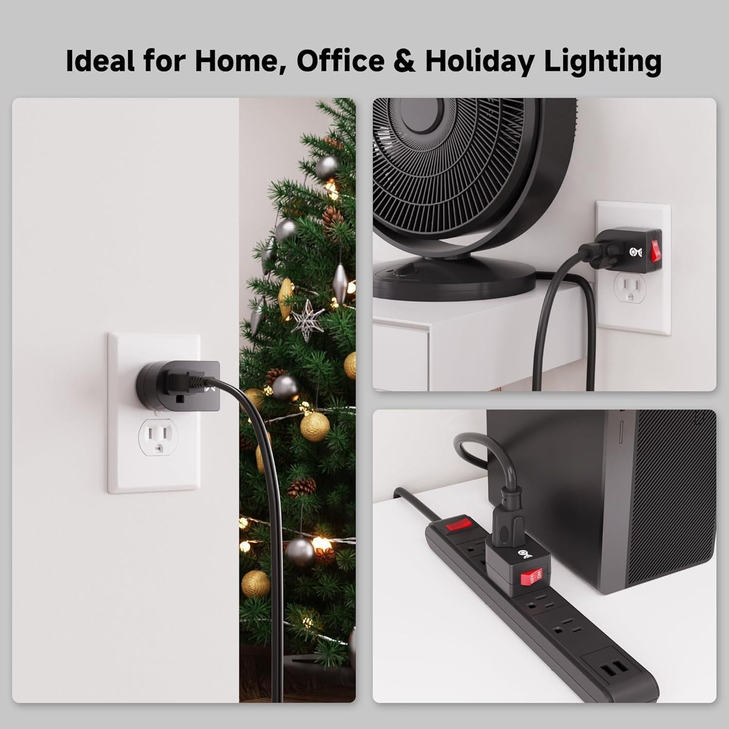 Adaptador de Enchufe a Tierra Cable Matters 3-Pack ON/OFF Negro