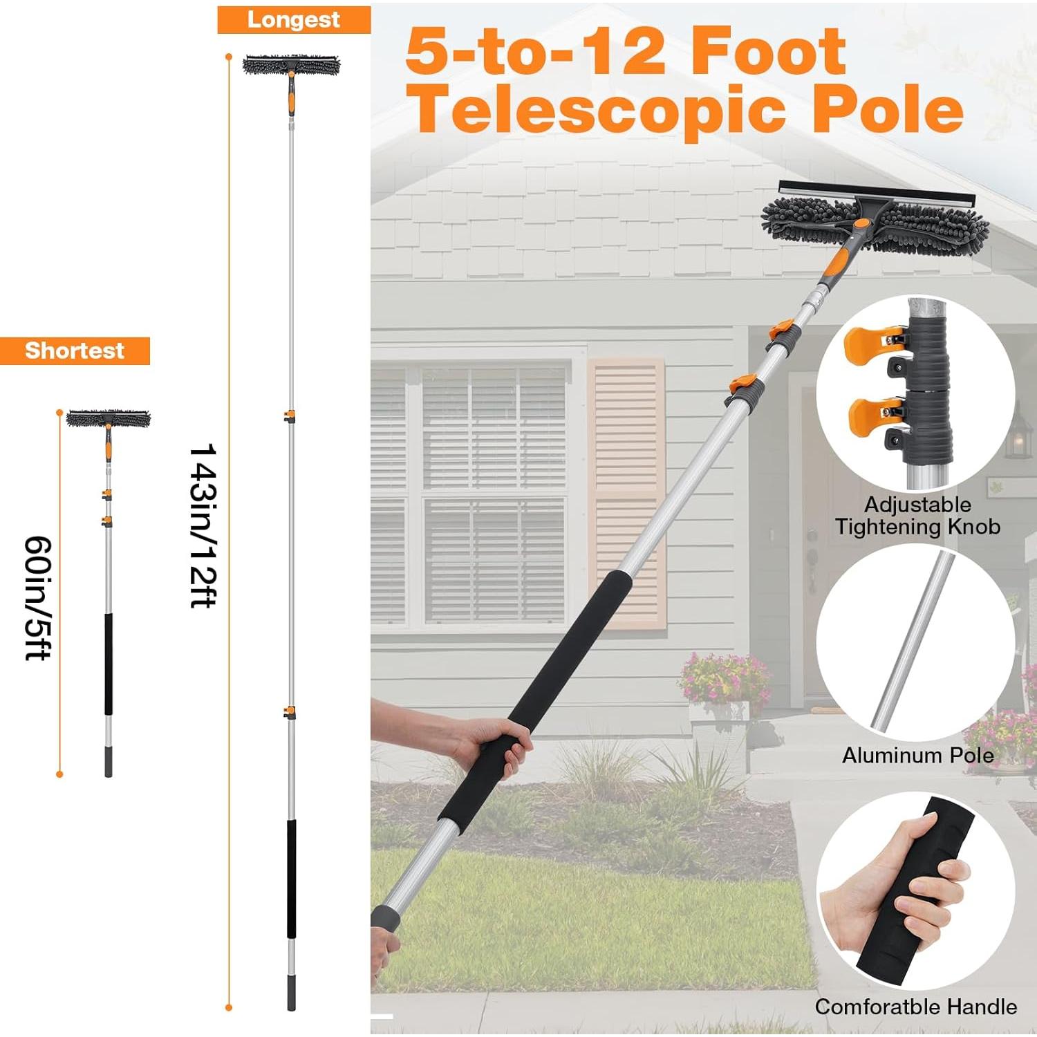 Limpiaparabrisas de Ventana 2 en 1 Bestnifly 12FT Telescópico